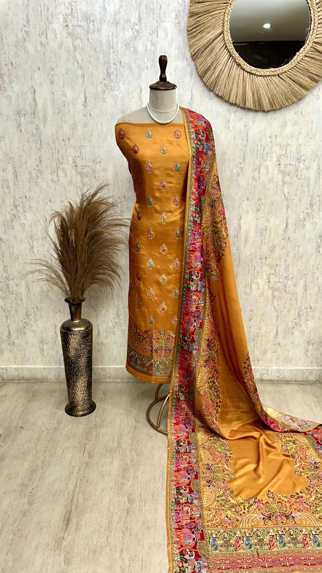 Silk Unstitched Suit Set Featuring Silk Dupatta