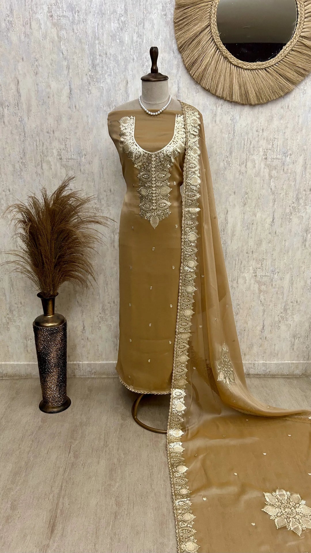 Organza Unstitched Suit Set Featuring Organza Dupatta