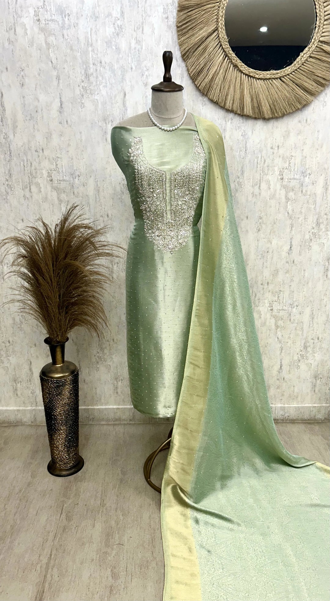 Tissue Unstitched Suit Set Featuring Brocade Tissue Dupatta