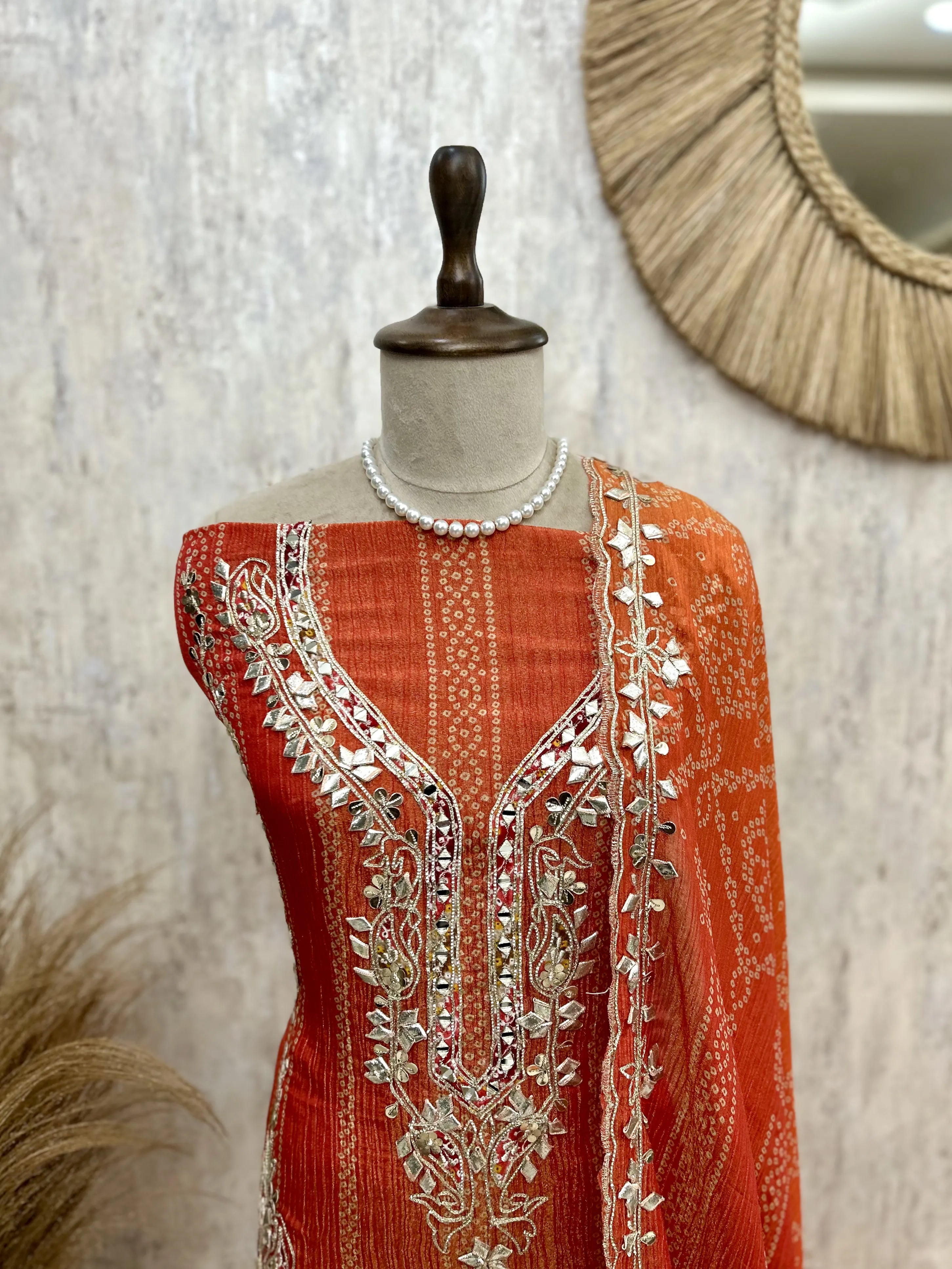 Crush Tissue Unstitched Suit Set With Crush Tissue Dupatta