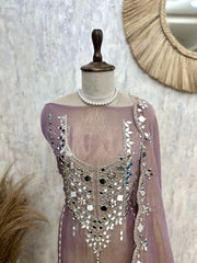 Tissue Unstitched Suit Set With Tissue Dupatta Featuring Mirror Work