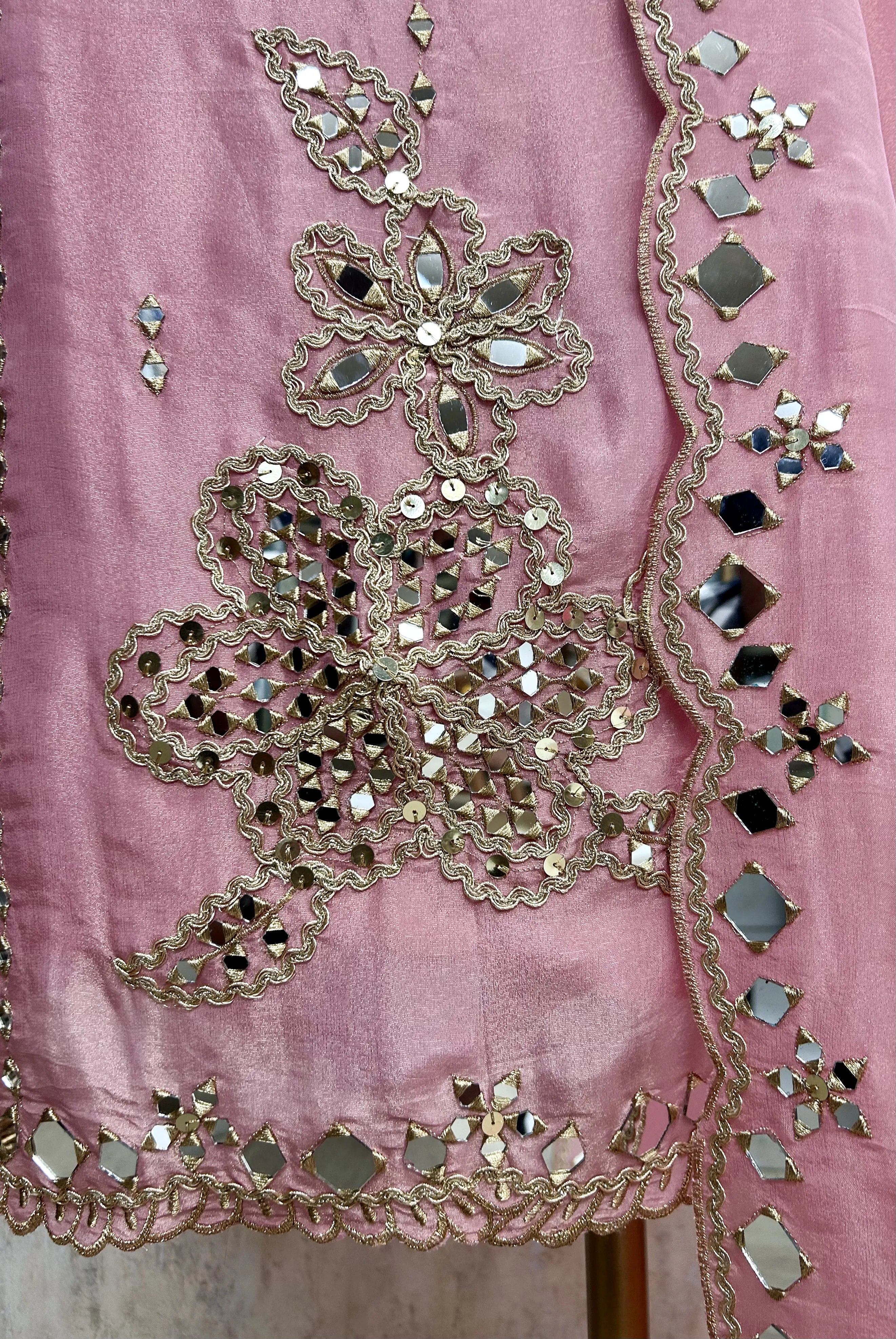 Tissue Unstitched Suit Set With Tissue Dupatta Featuring Mirror Work