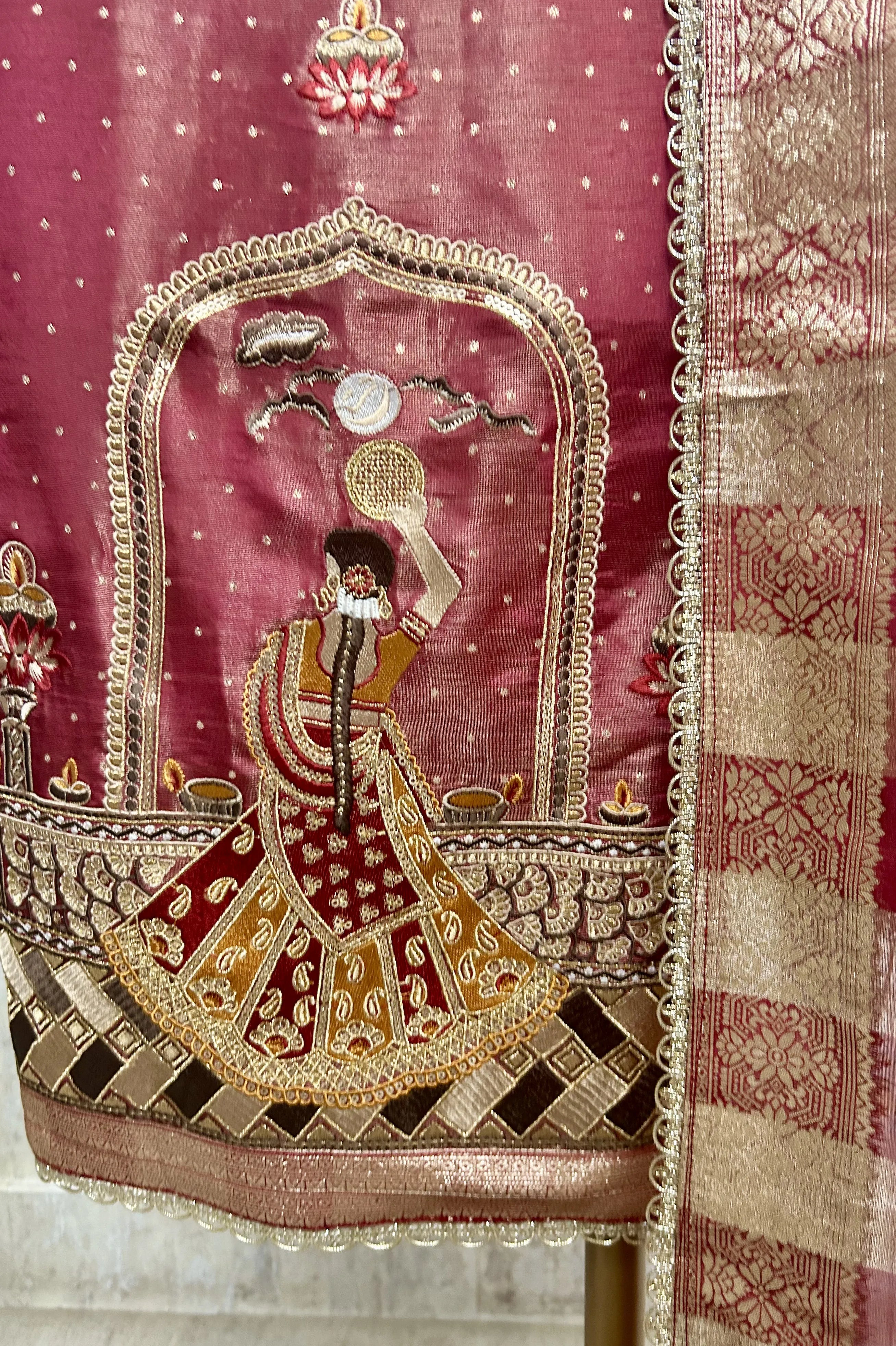 Karwa Chauth Special Unstitched Tissue Suit Set With Organza Dupatta