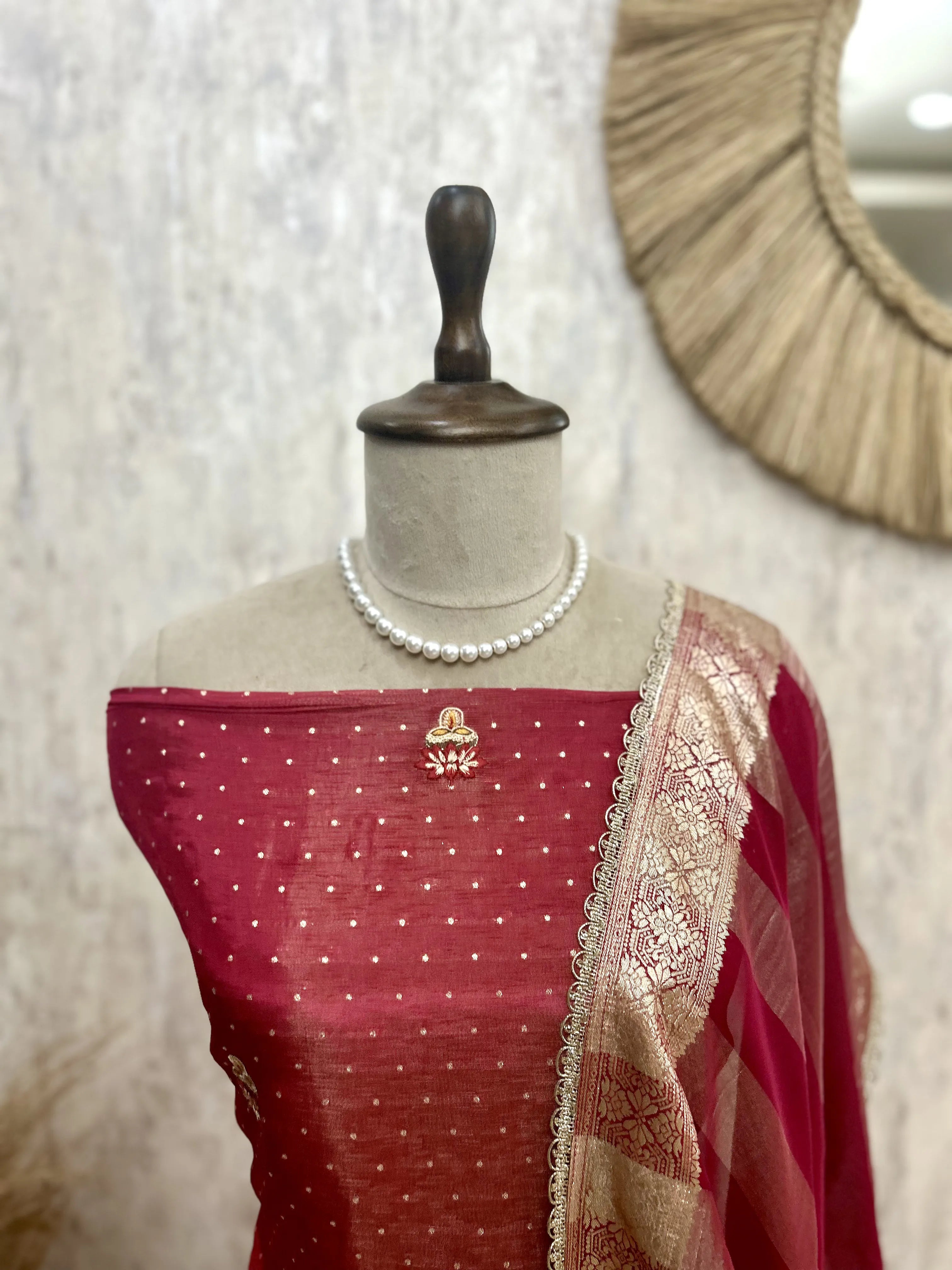 Karwa Chauth Special Unstitched Tissue Suit Set With Organza Dupatta