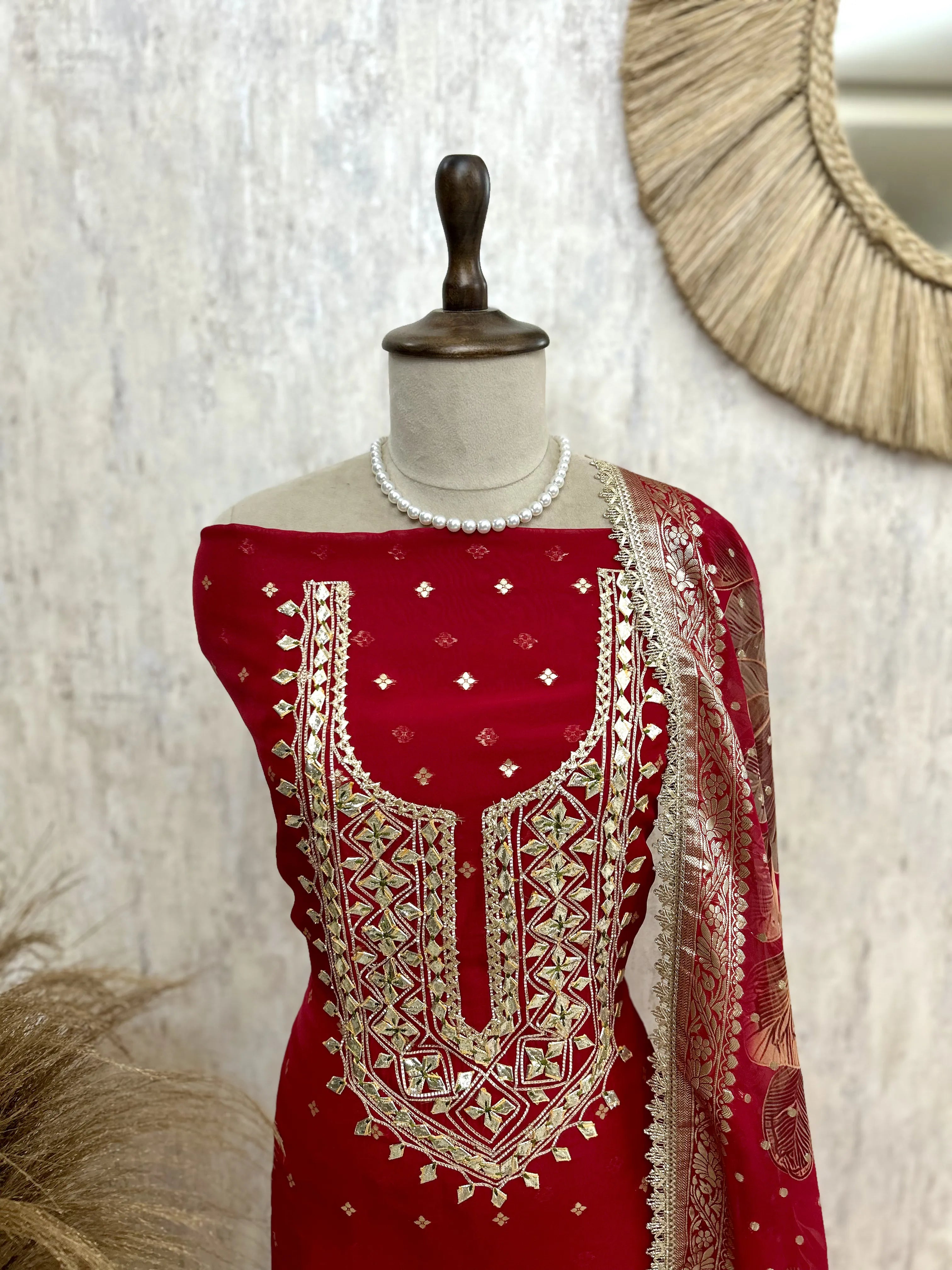 Organza Unstitched Suit Set Featuring Gota Work