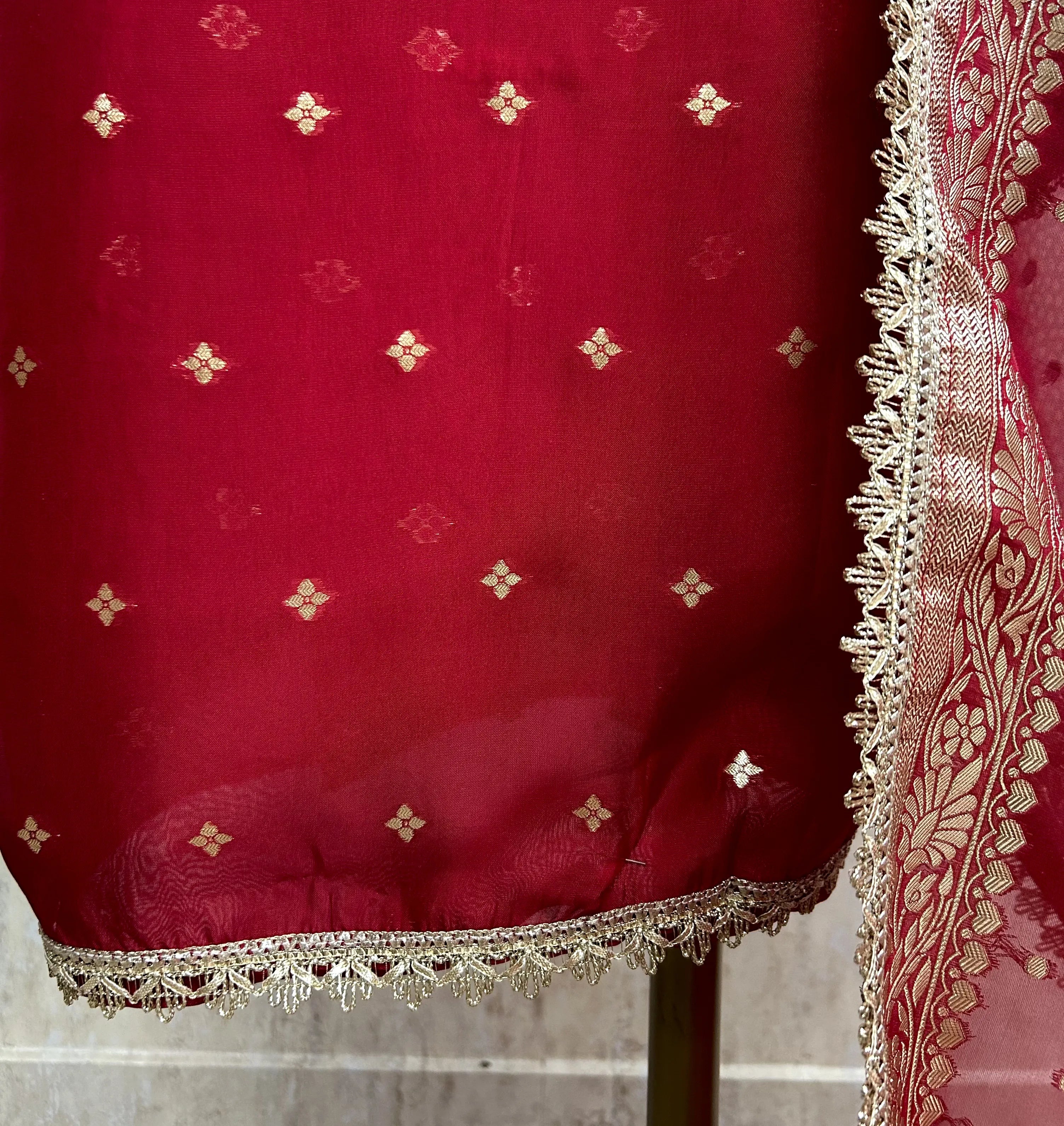 Organza Unstitched Suit Set Featuring Gota Work