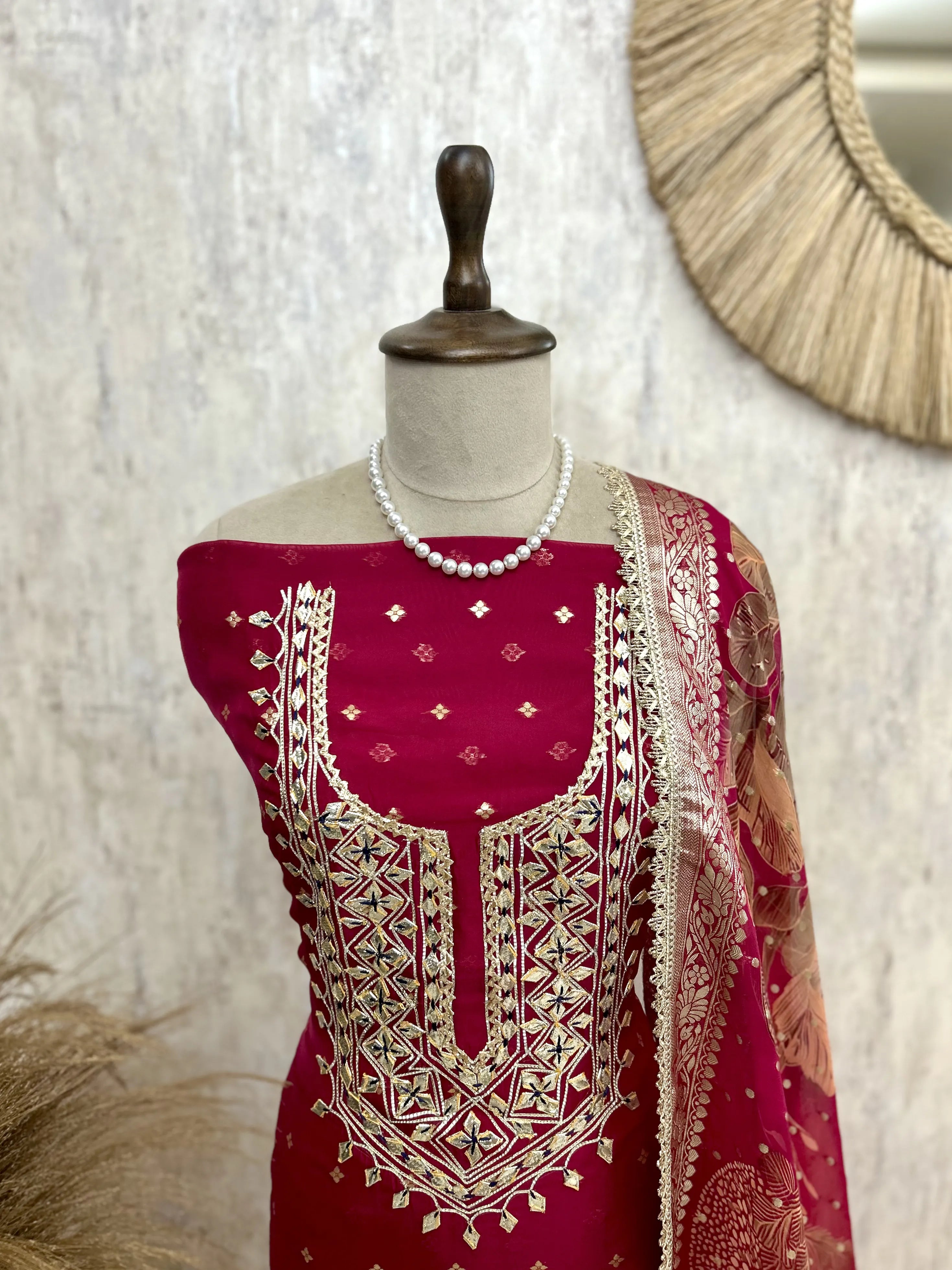 Organza Unstitched Suit Set Featuring Gota Work