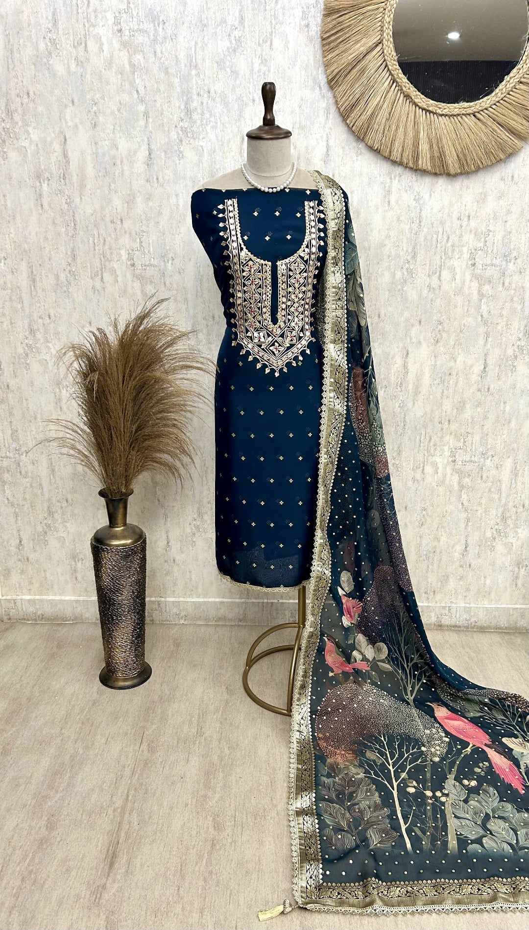 Organza Unstitched Suit Set Featuring Gota Work