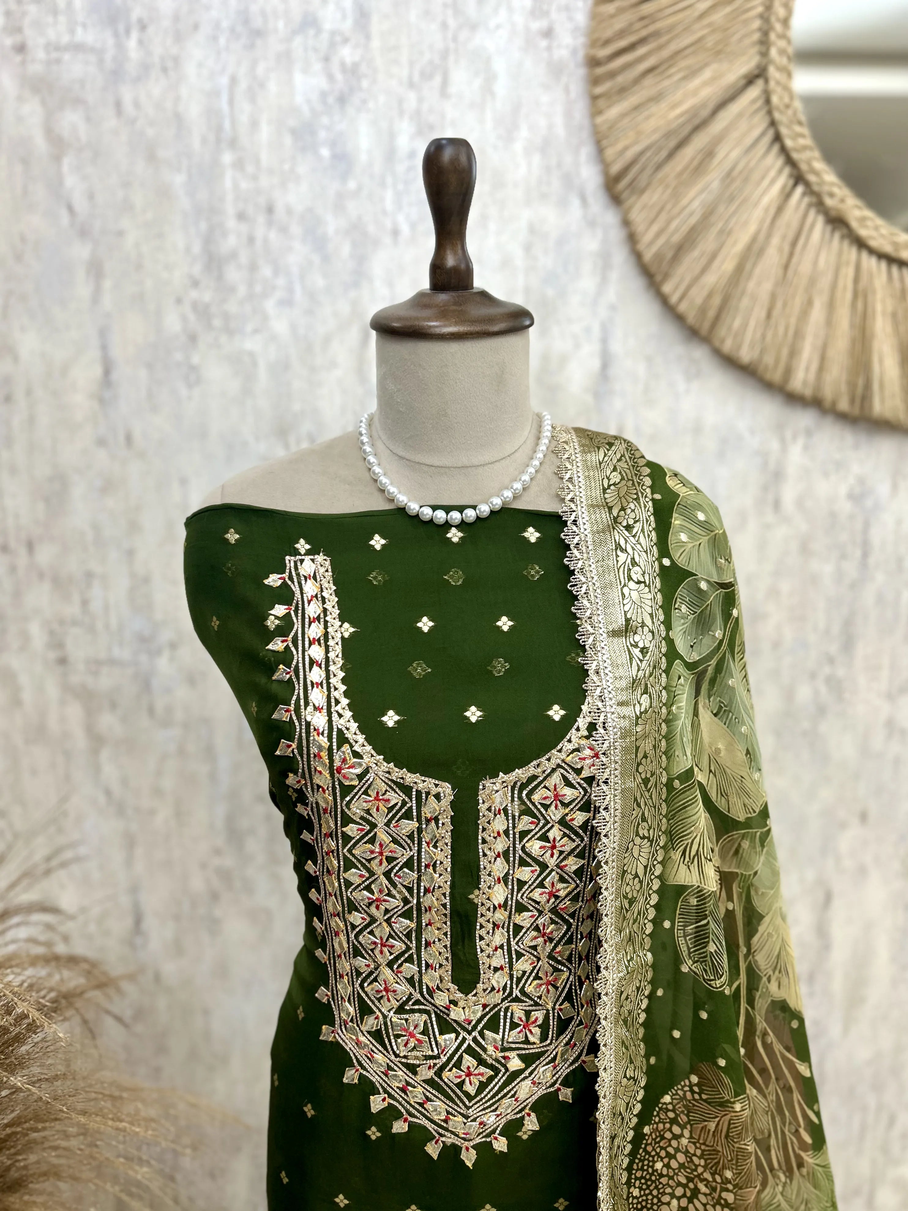 Organza Unstitched Suit Set Featuring Gota Work