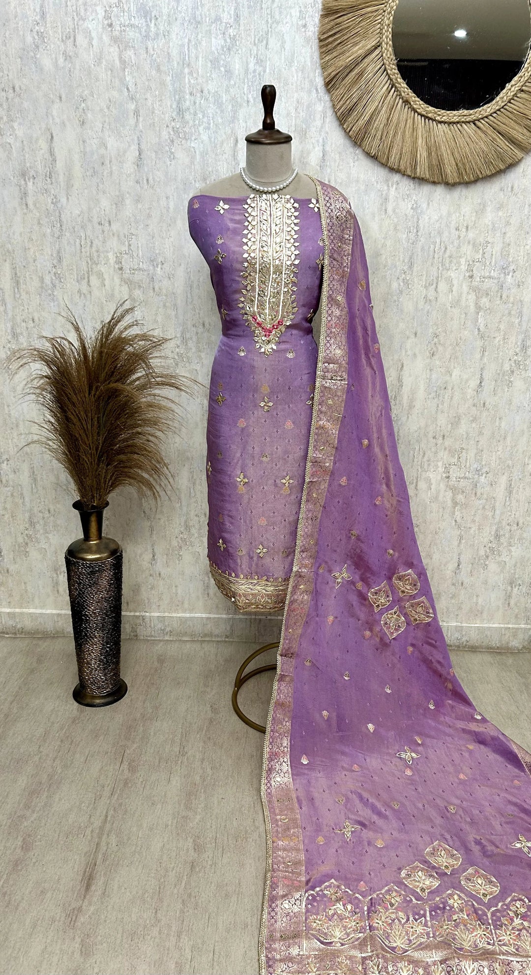 Tissue Unstitched Suit Set Featuring Tissue Dupatta