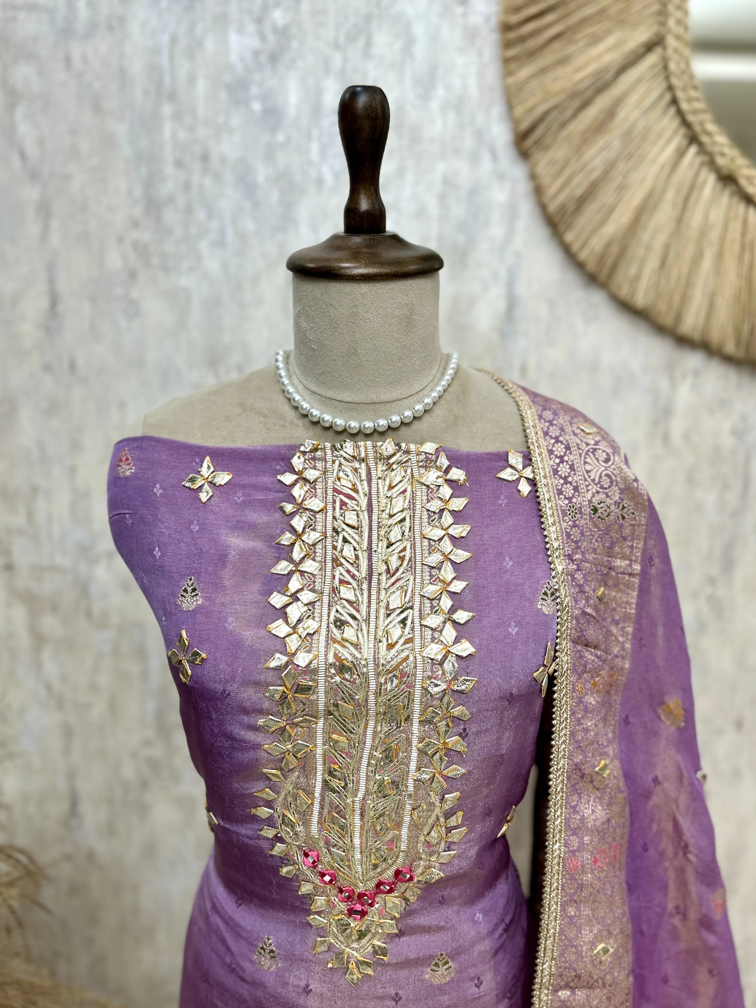 Tissue Unstitched Suit Set Featuring Tissue Dupatta