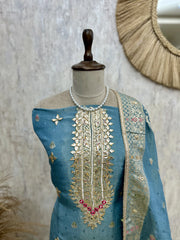 Tissue Unstitched Suit Set Featuring Tissue Dupatta