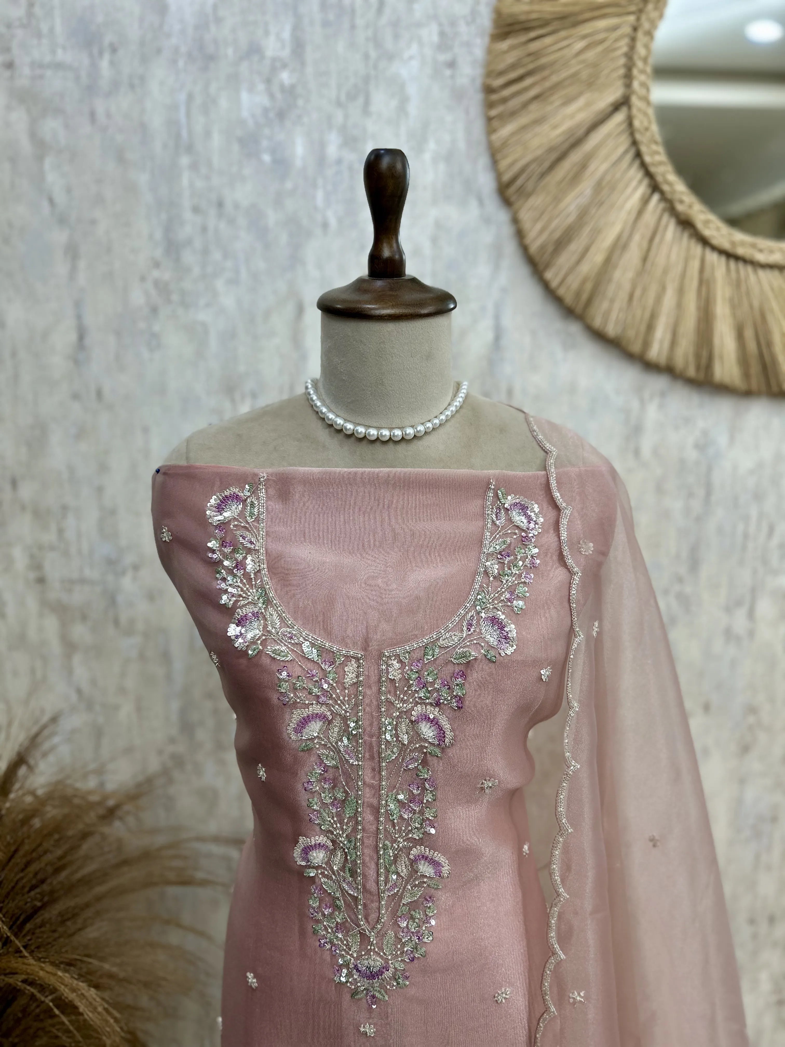 Glass Organza Unstitched Suit Set Featuring Glass Organza Dupatta