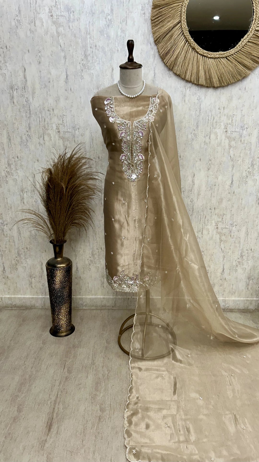 Glass Organza Unstitched Suit Set Featuring Glass Organza Dupatta