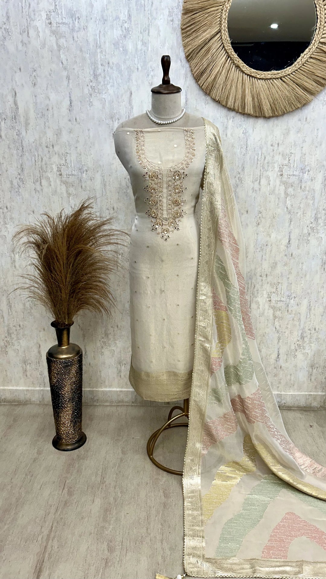 Tissue Unstitched Suit Set With Tissue Dupatta