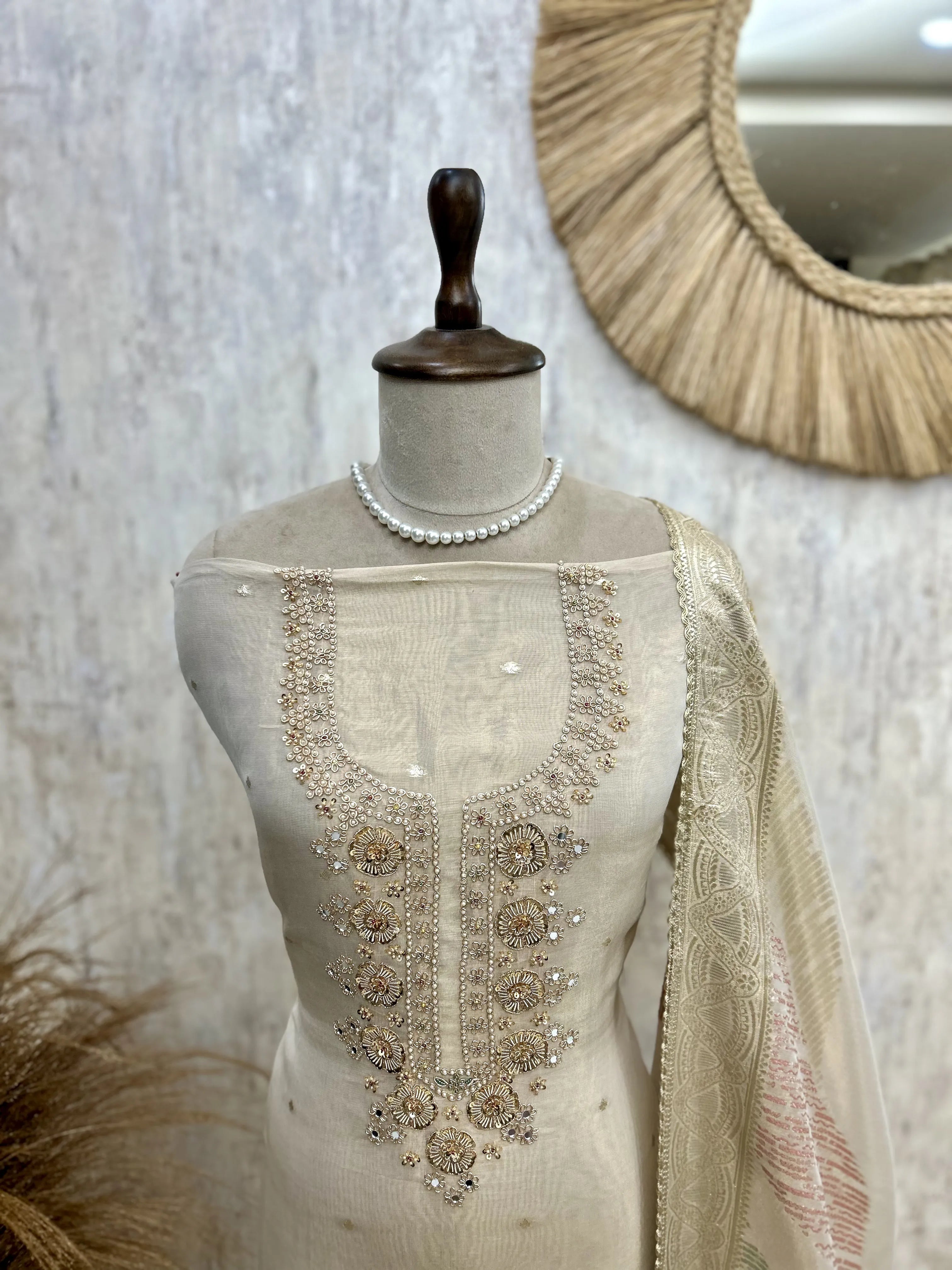 Tissue Unstitched Suit Set With Tissue Dupatta