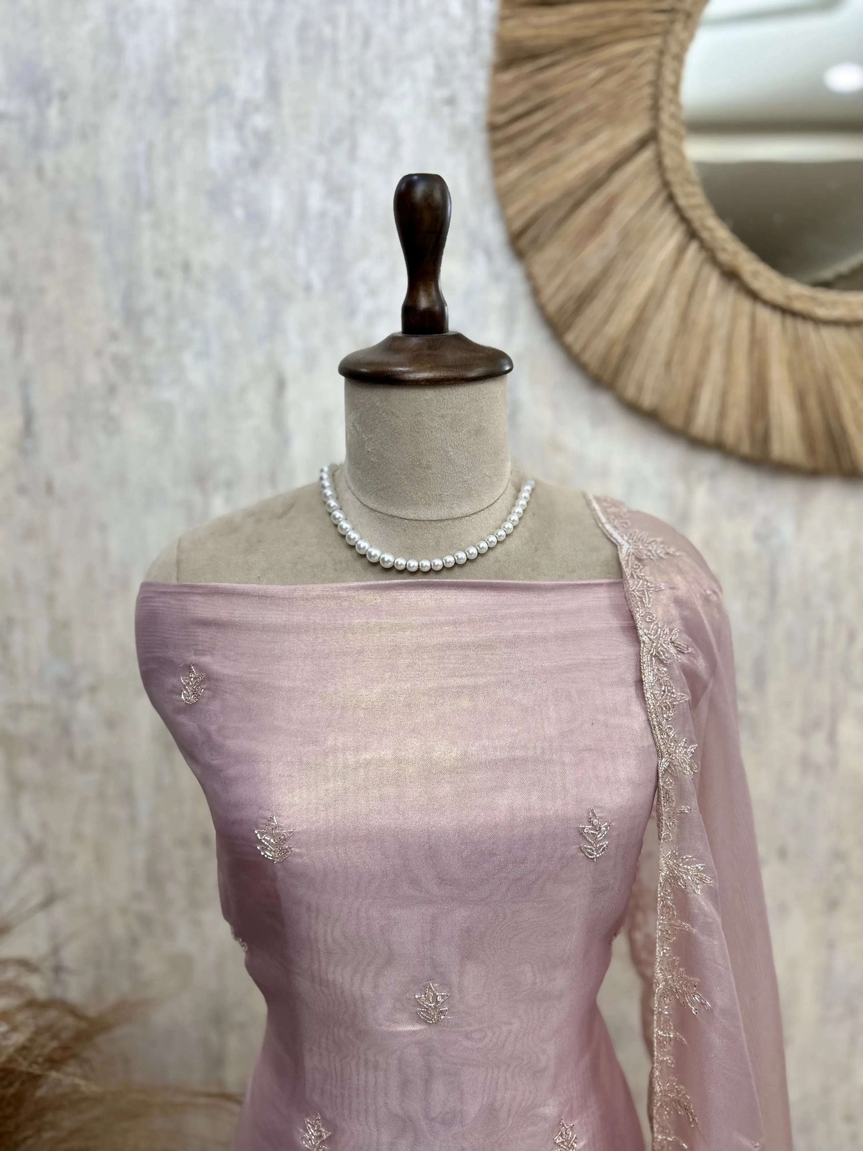 Glass Organza Unstitched Suit Set With Glass Organza Dupatta