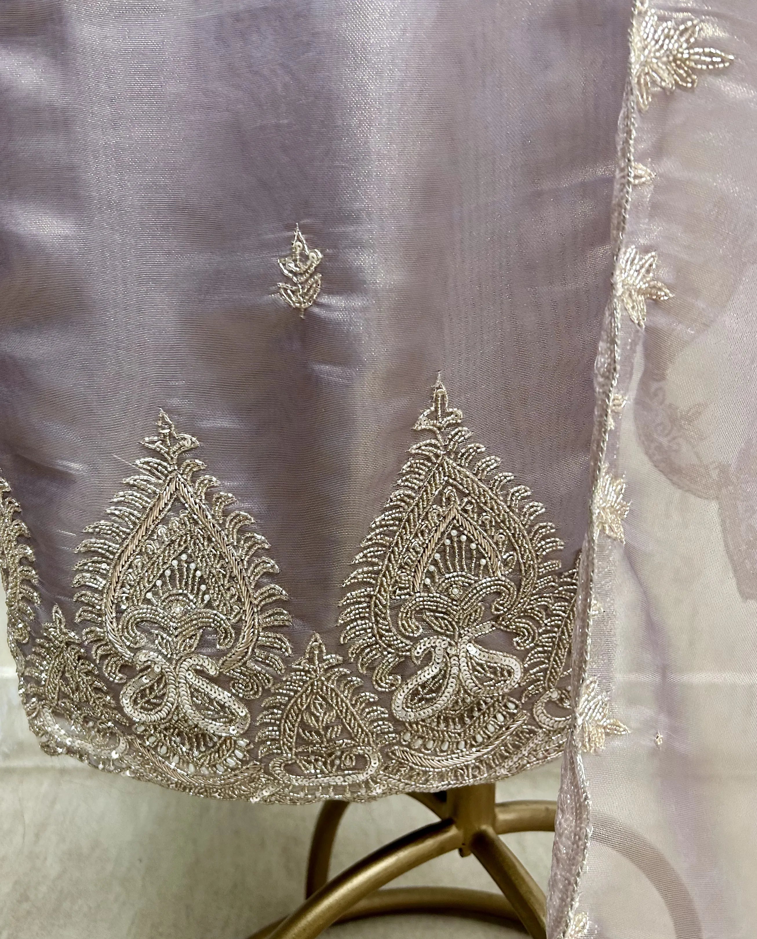 Glass Organza Unstitched Suit Set With Glass Organza Dupatta