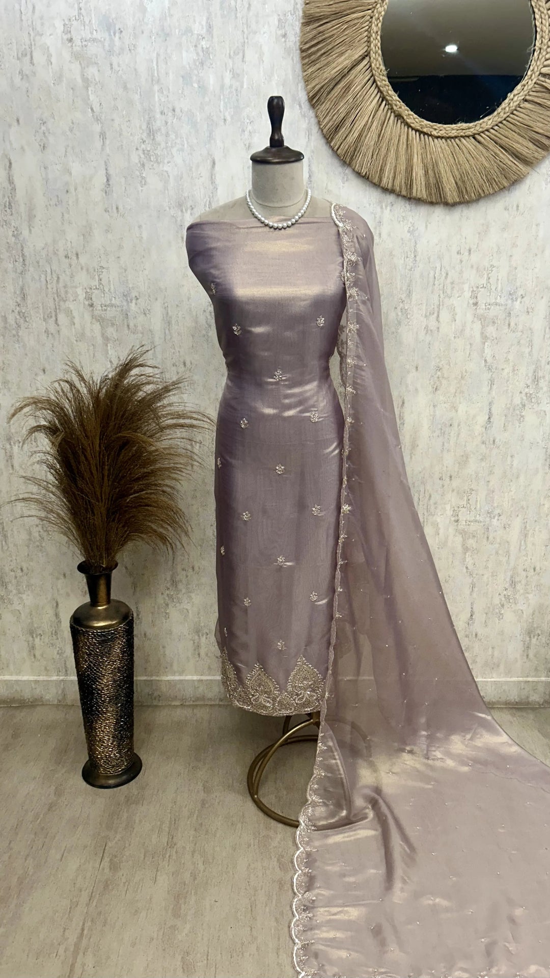 Glass Organza Unstitched Suit Set With Glass Organza Dupatta