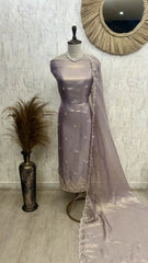 Glass Organza Unstitched Suit Set With Glass Organza Dupatta