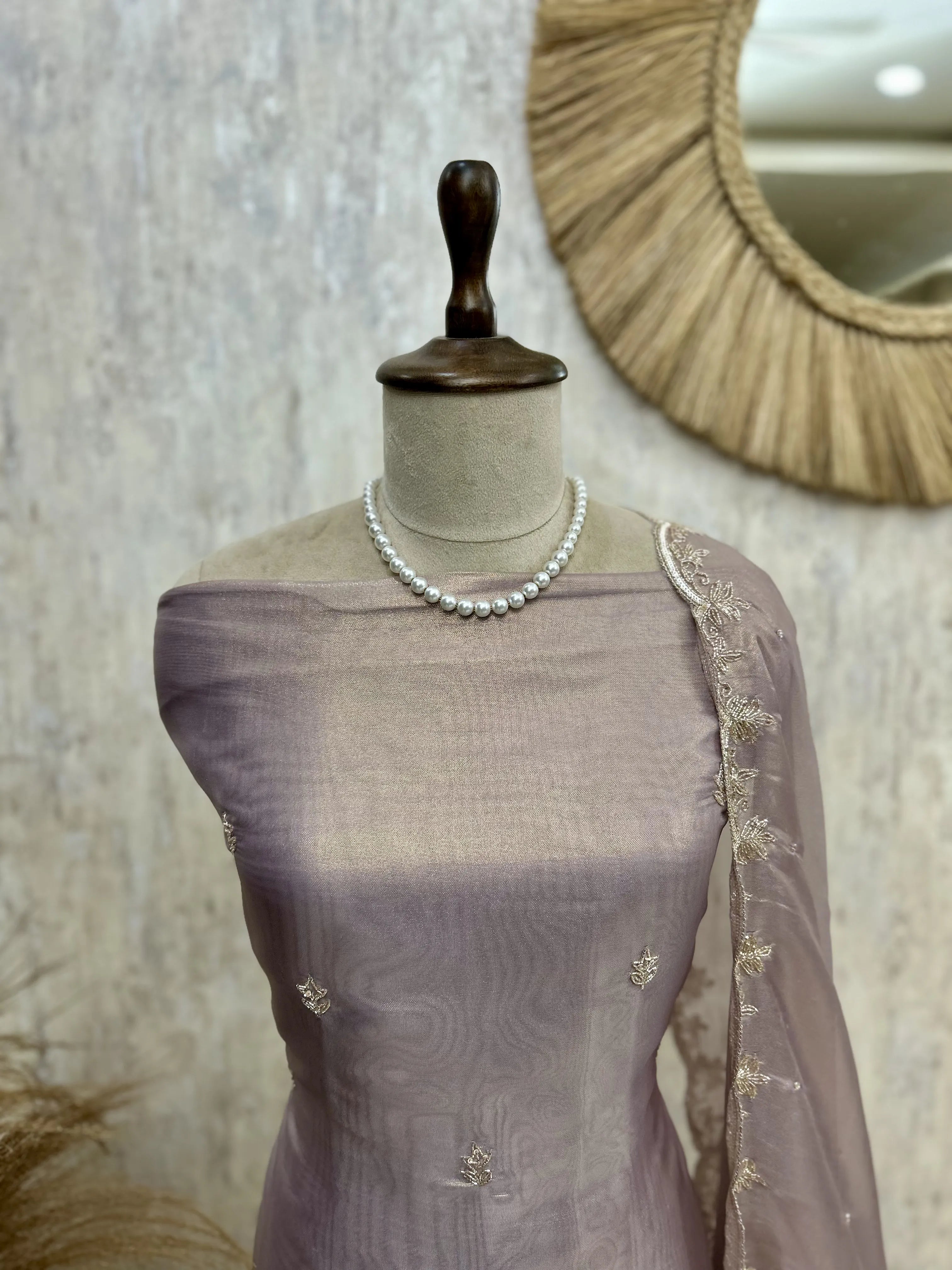 Glass Organza Unstitched Suit Set With Glass Organza Dupatta