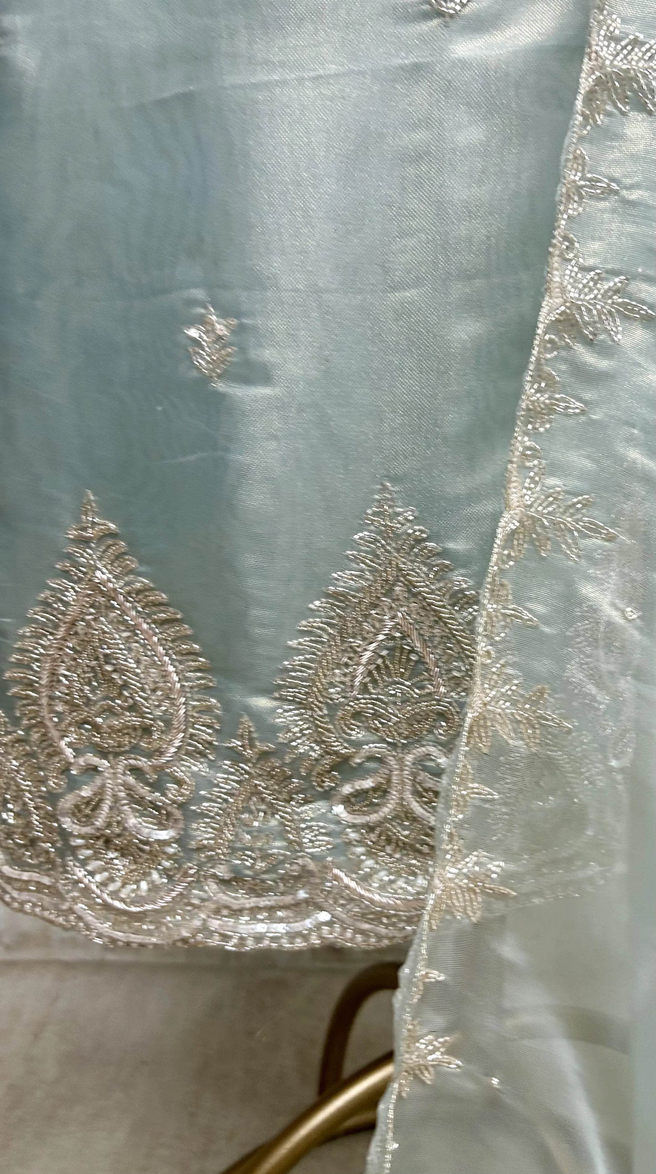 Glass Organza Unstitched Suit Set With Glass Organza Dupatta