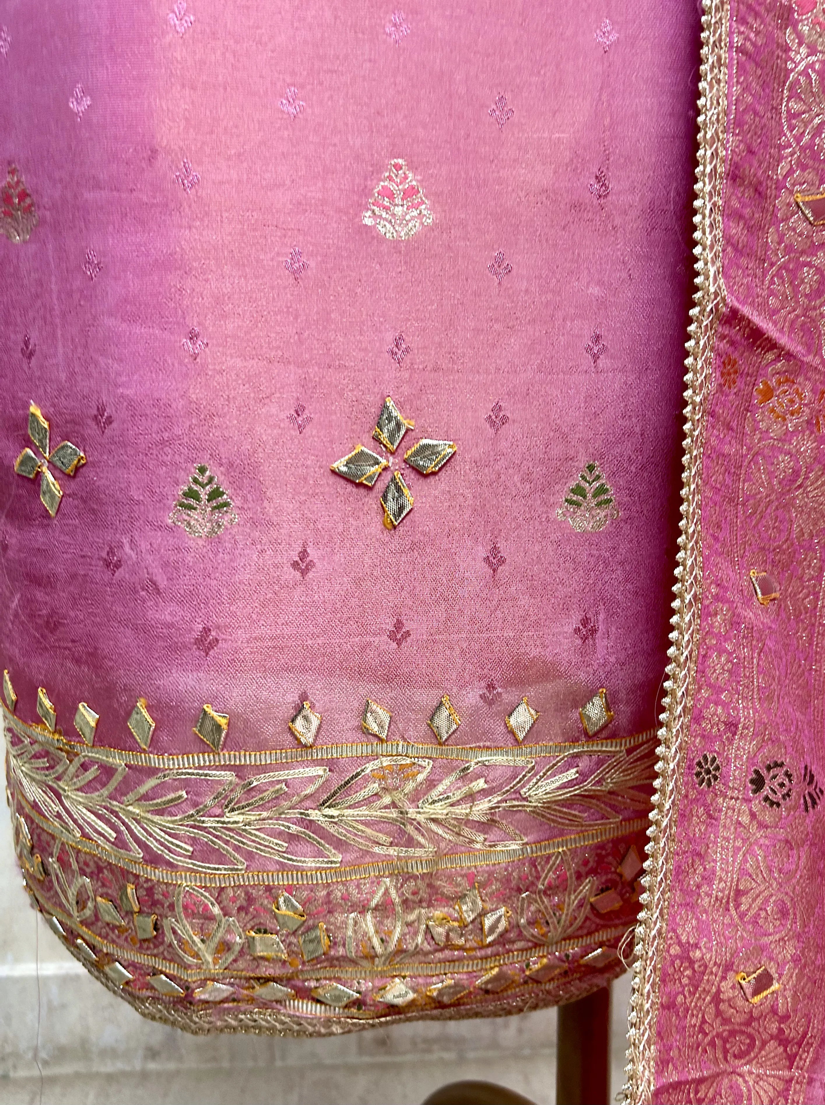 Tissue Unstitched Suit Set Featuring Tissue Dupatta