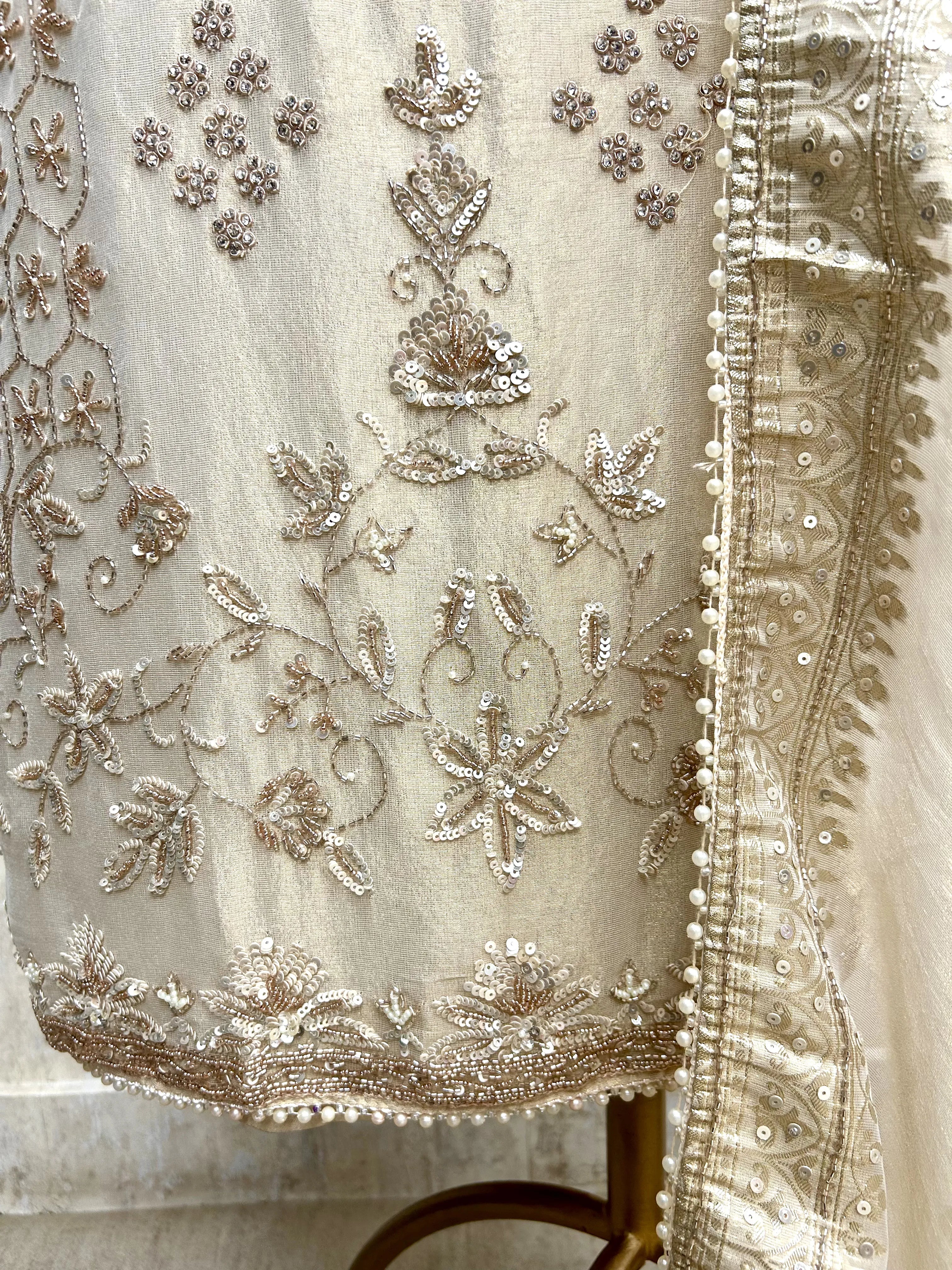 Tissue Unstitched Suit Set With Tissue Dupatta