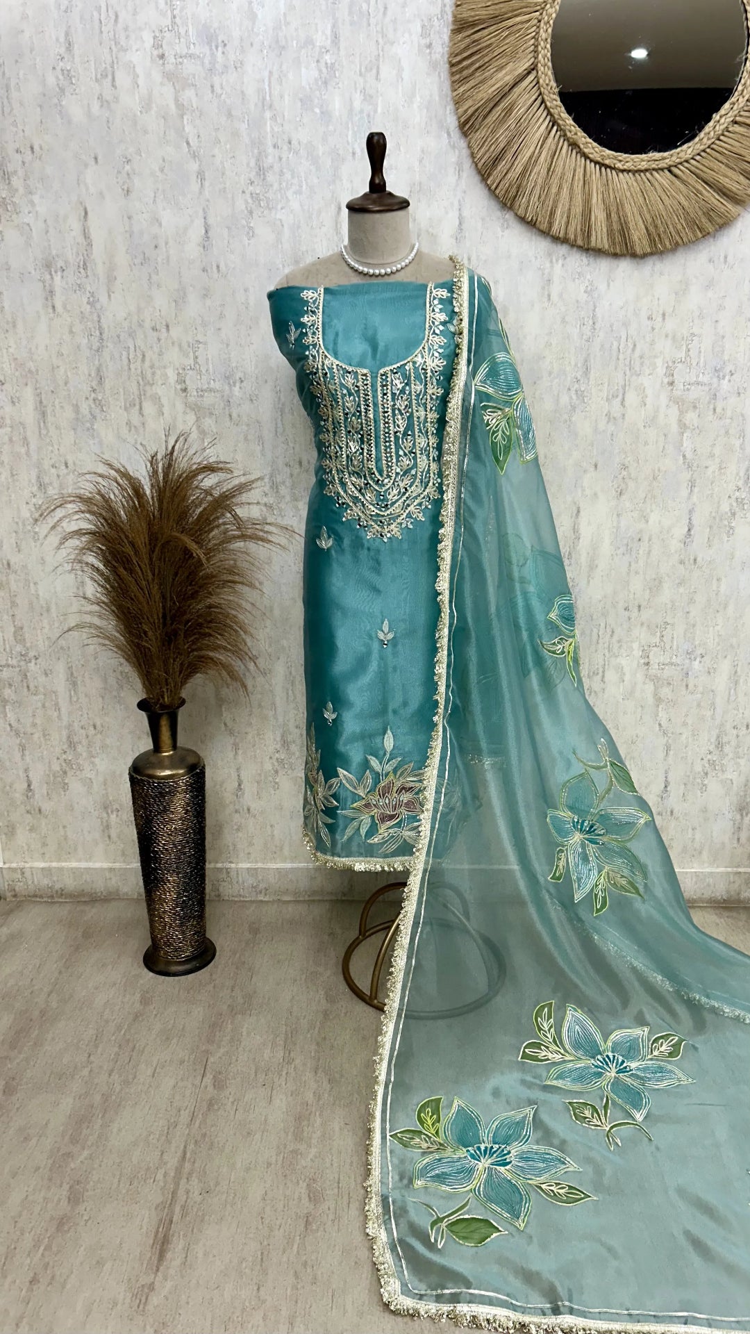 Glass Organza Unstitched Suit Set Featuring Glass Organza Dupatta