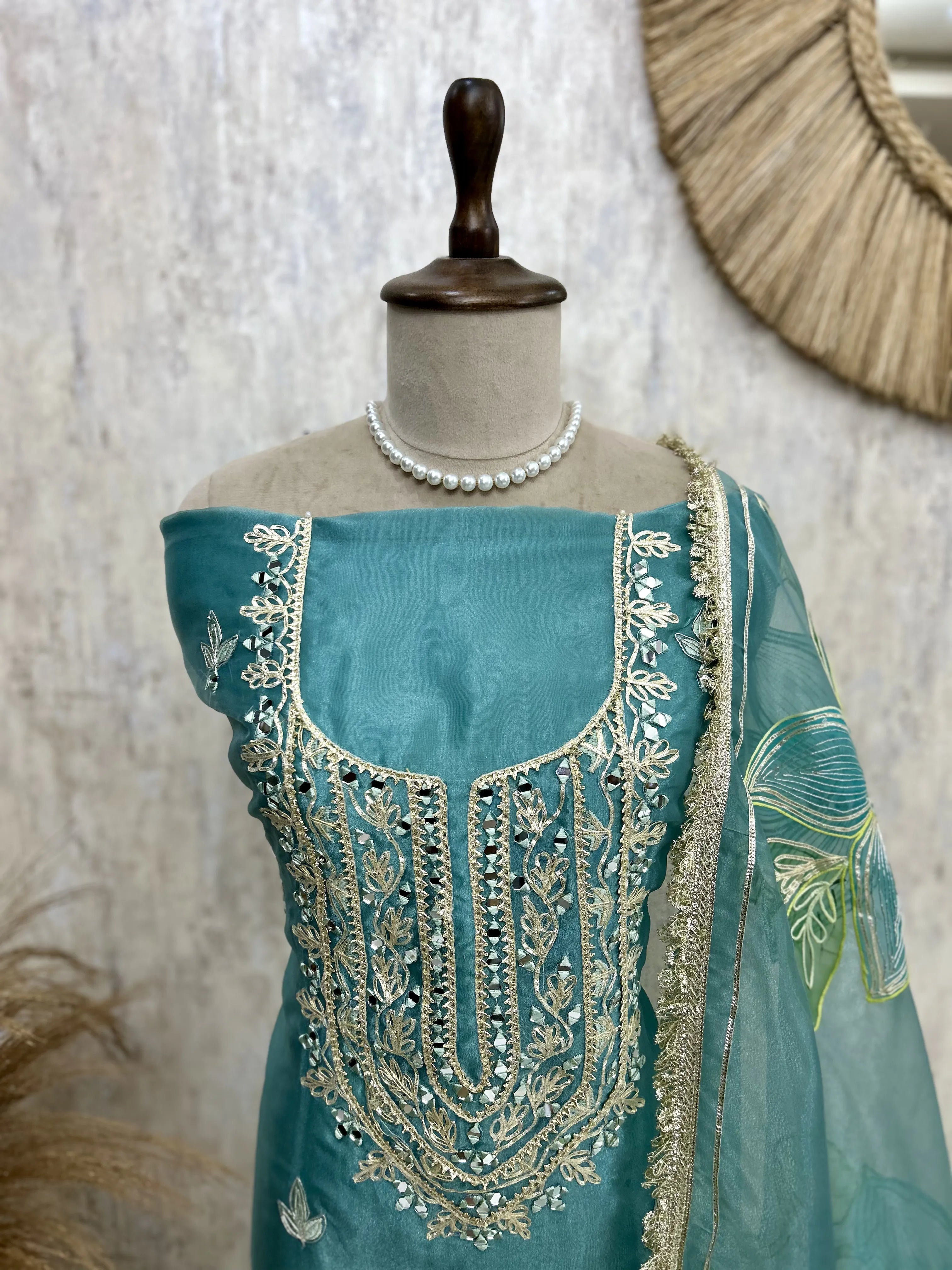 Glass Organza Unstitched Suit Set Featuring Glass Organza Dupatta