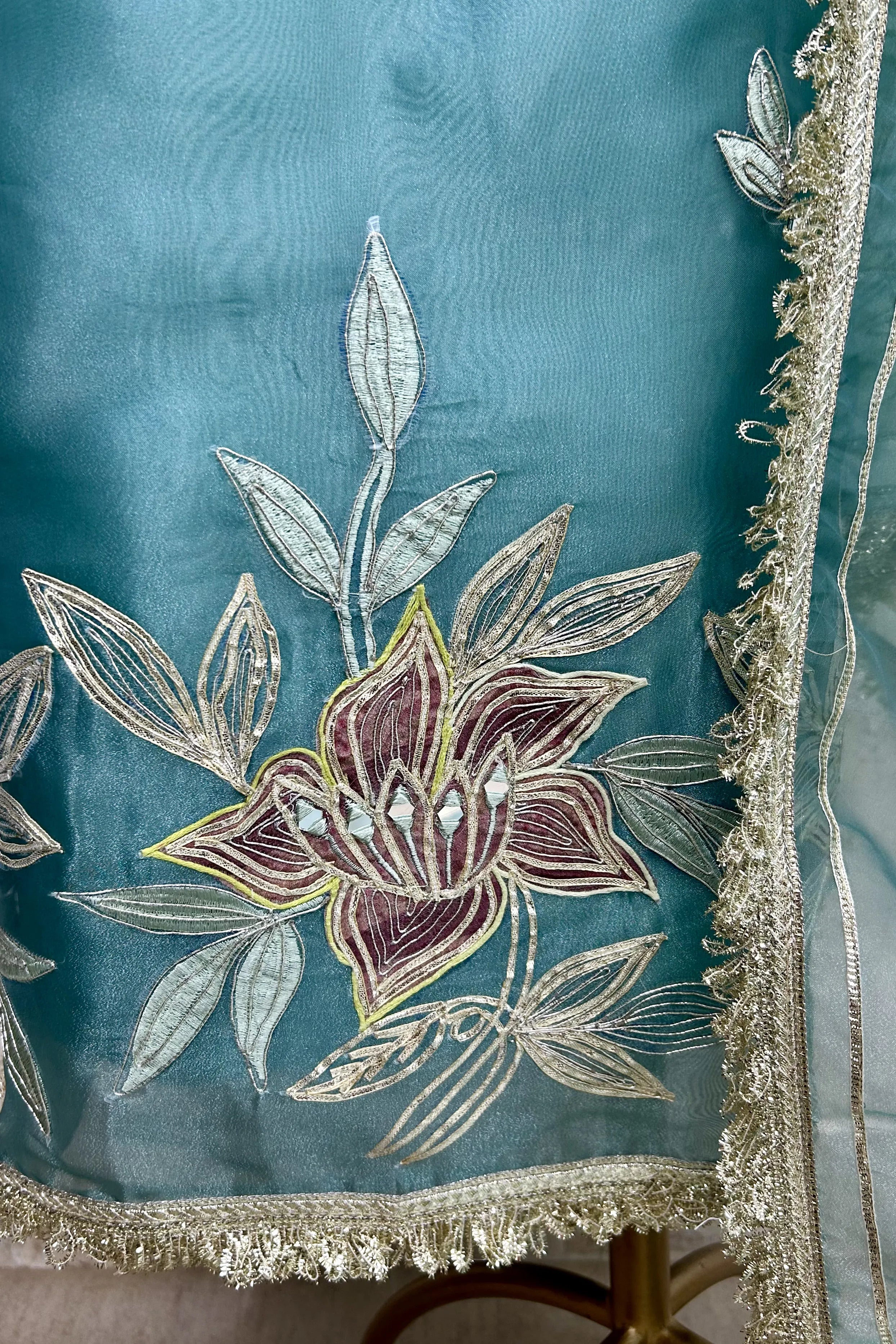 Glass Organza Unstitched Suit Set Featuring Glass Organza Dupatta