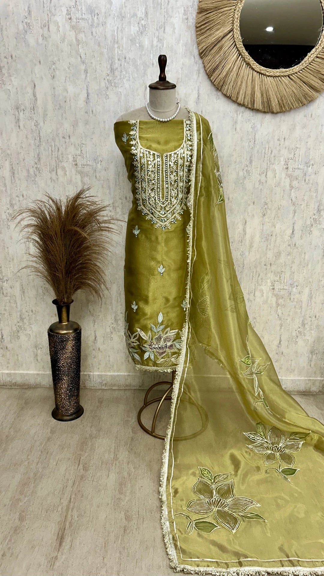 Glass Organza Unstitched Suit Set Featuring Glass Organza Dupatta
