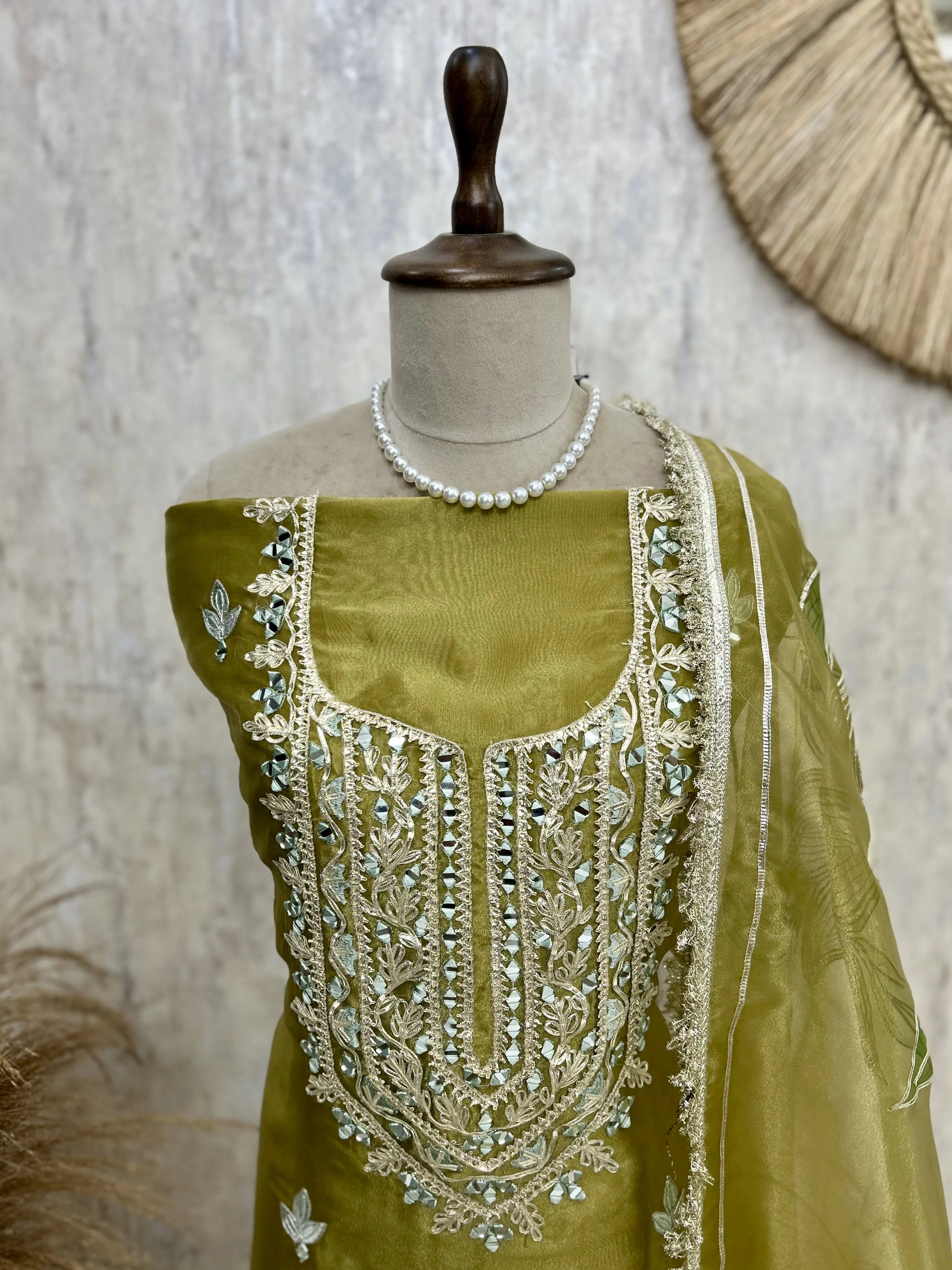 Glass Organza Unstitched Suit Set Featuring Glass Organza Dupatta