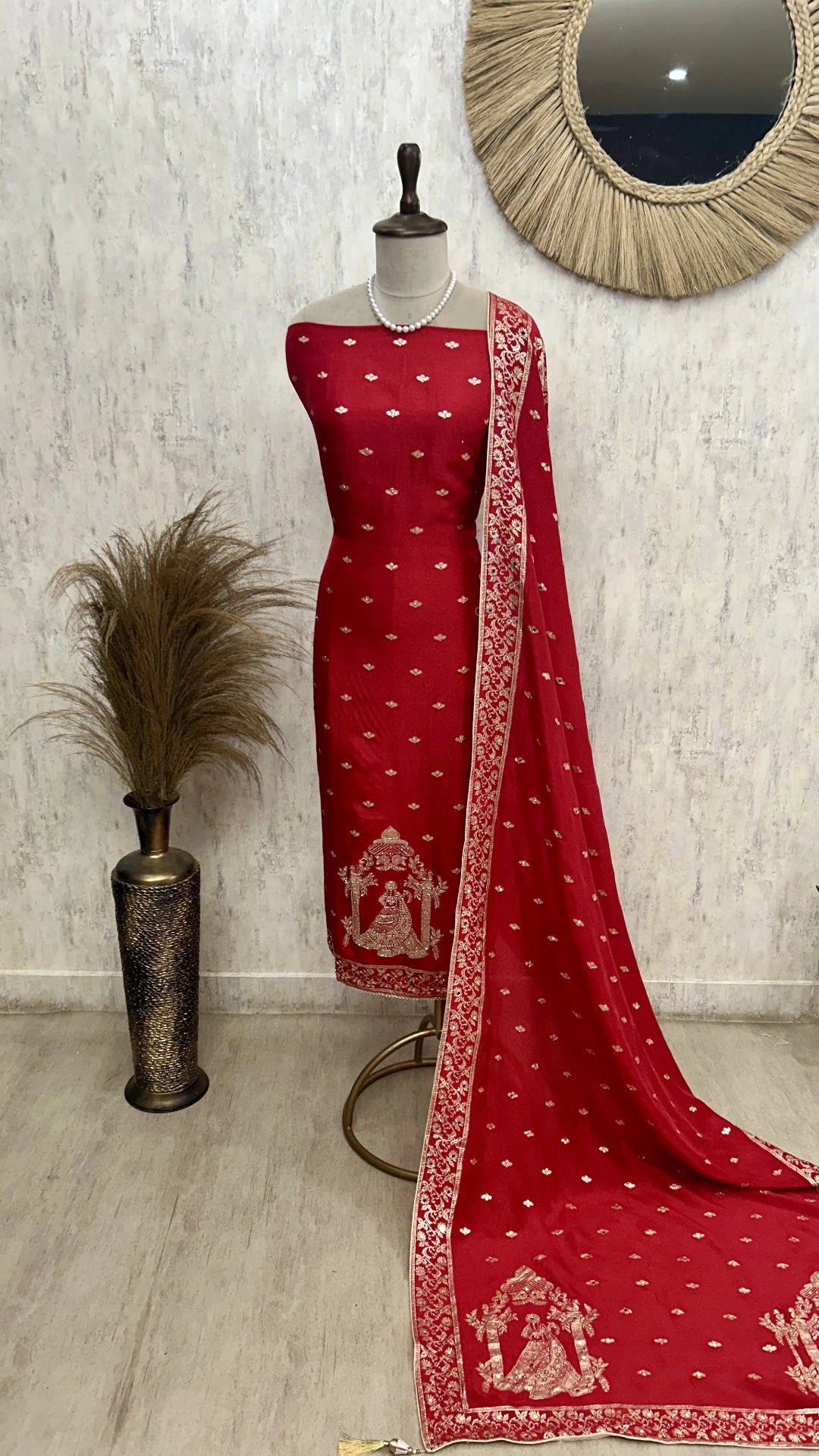 Karwa Chauth Special Dola Silk Unstitched Suit Set