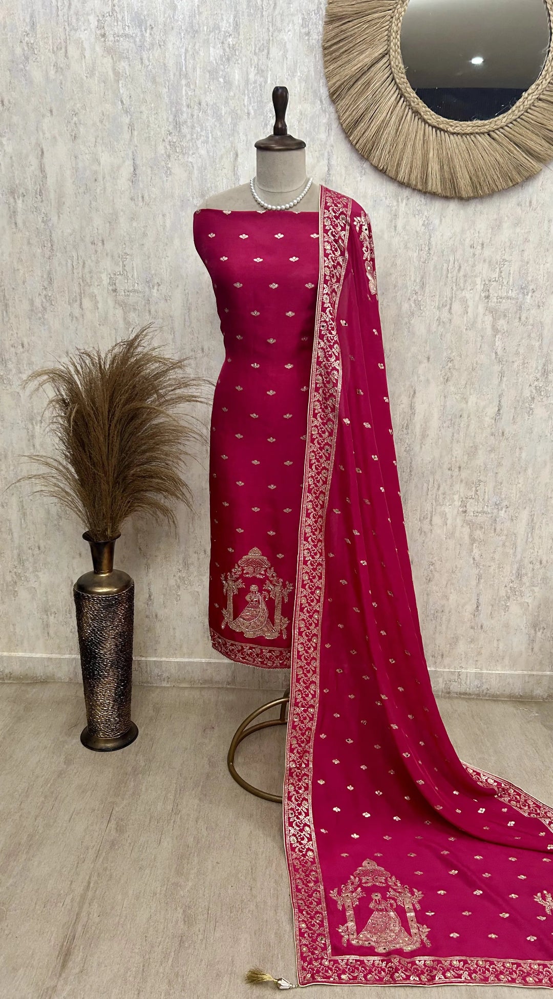 Karwa Chauth Special Dola Silk Unstitched Suit Set