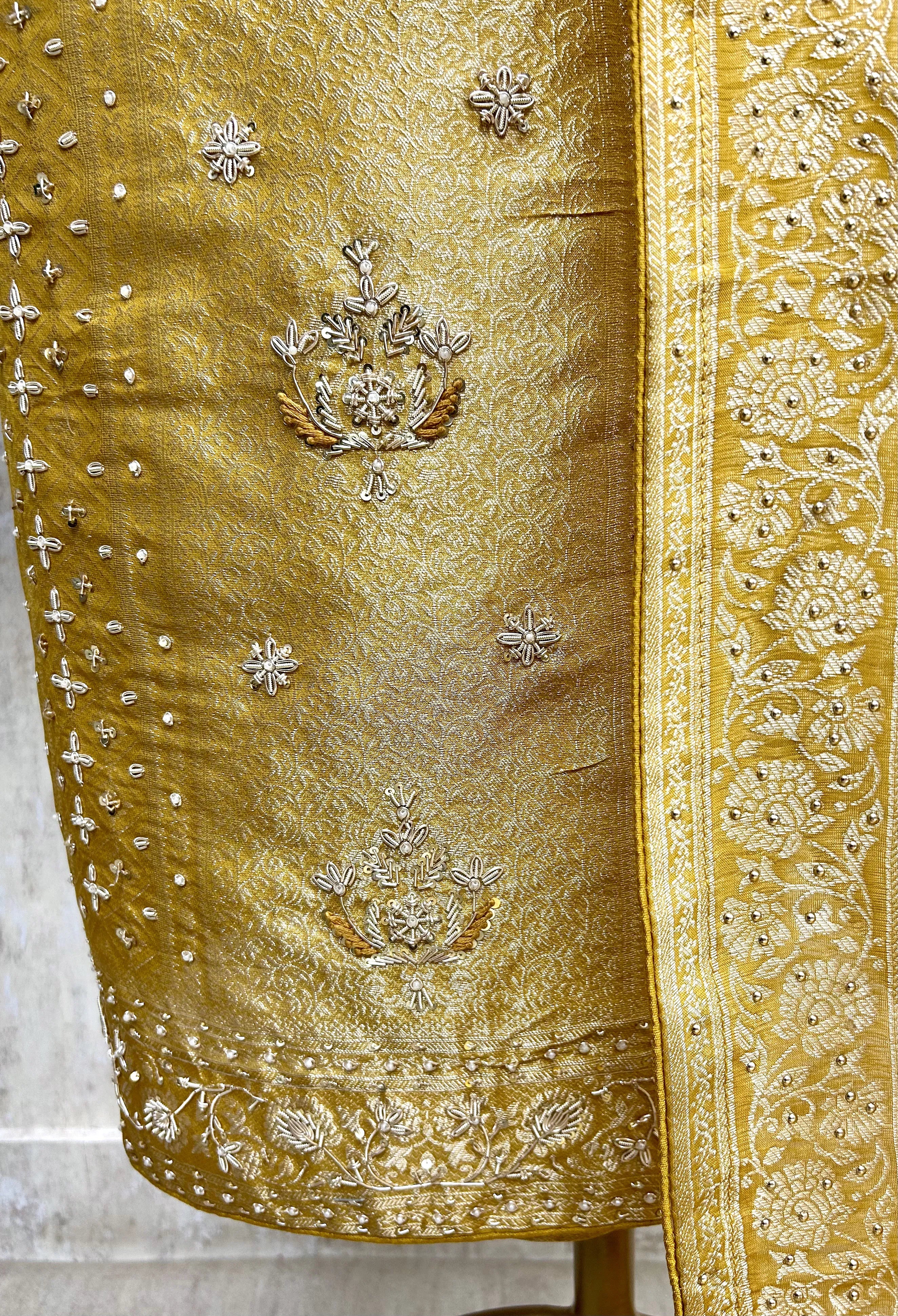 Brocade Silk Unstitched Suit Set Featuring Organza Dupatta