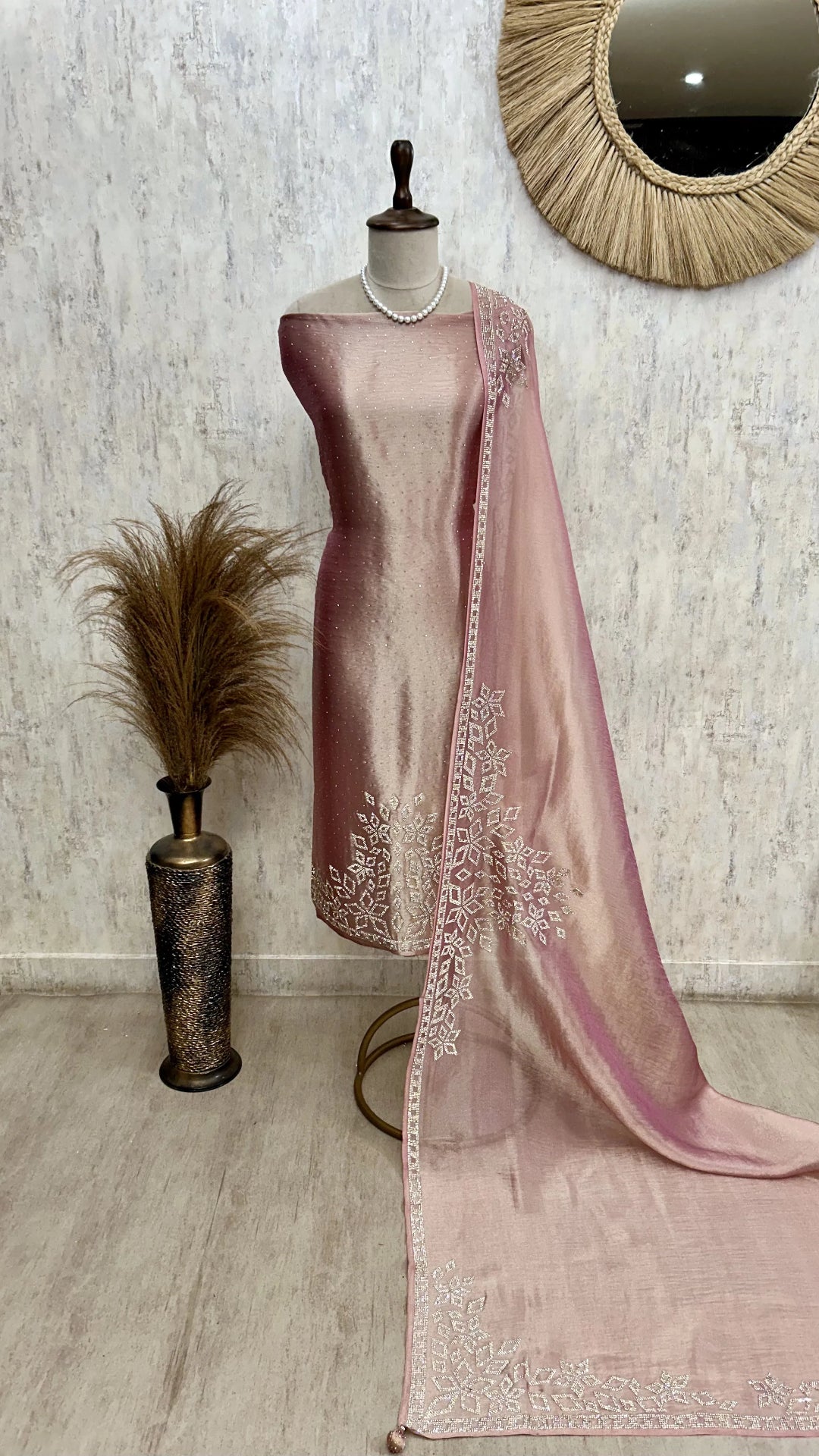 Glass Organza Unstitched Suit Set Featuring Glass Organza Dupatta