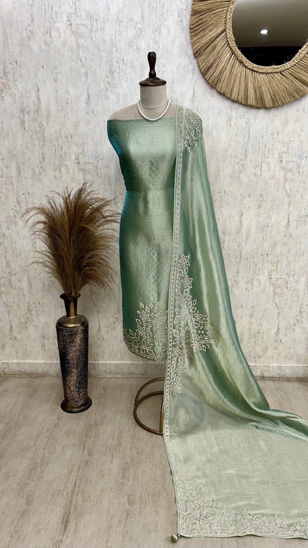 Glass Organza Unstitched Suit Set Featuring Glass Organza Dupatta