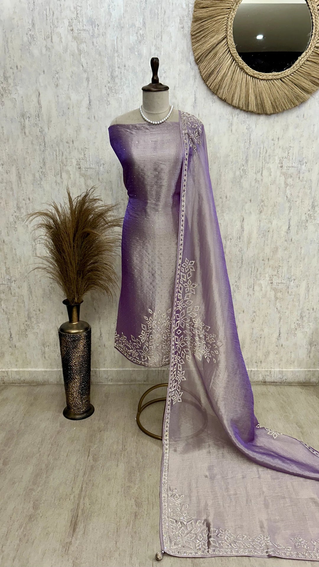 Glass Organza Unstitched Suit Set Featuring Glass Organza Dupatta