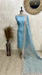 Glass Organza Unstitched Suit Set Featuring Glass Organza Dupatta