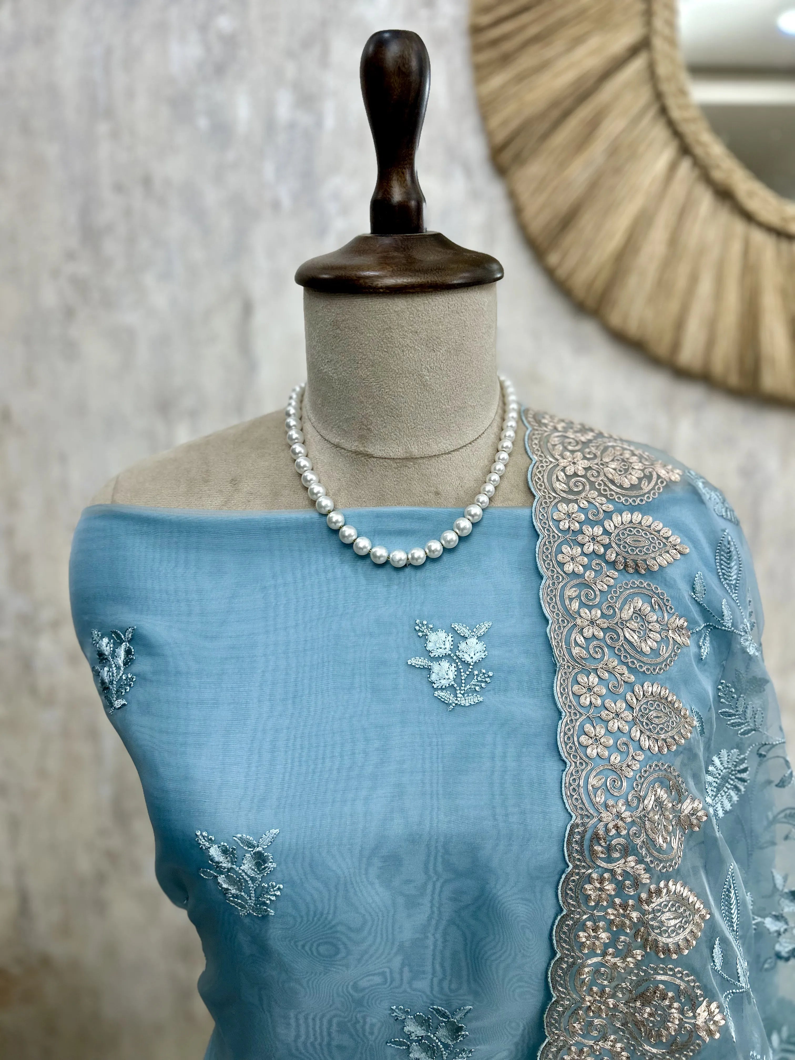 Glass Organza Unstitched Suit Set Featuring Glass Organza Dupatta