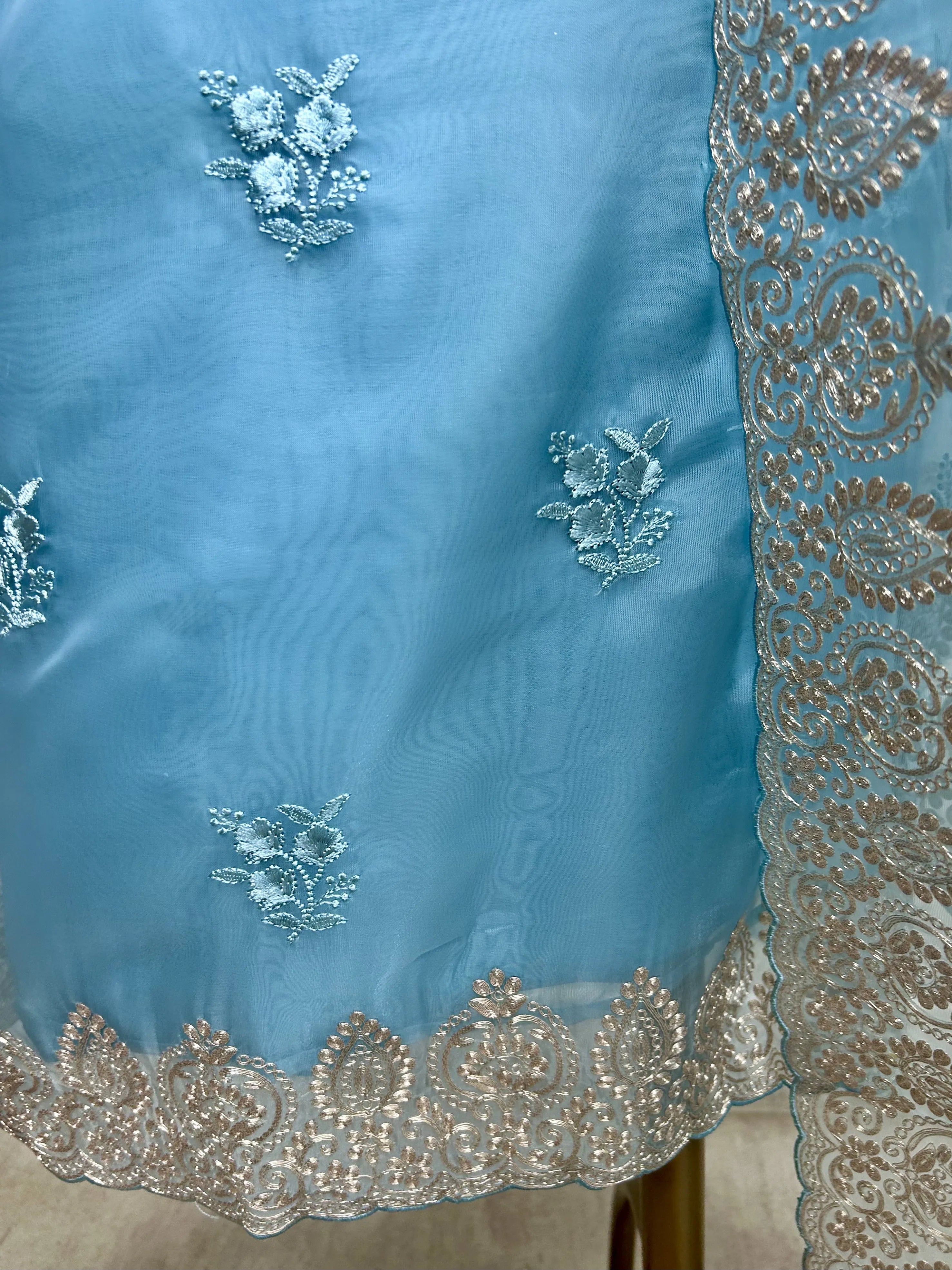 Glass Organza Unstitched Suit Set Featuring Glass Organza Dupatta