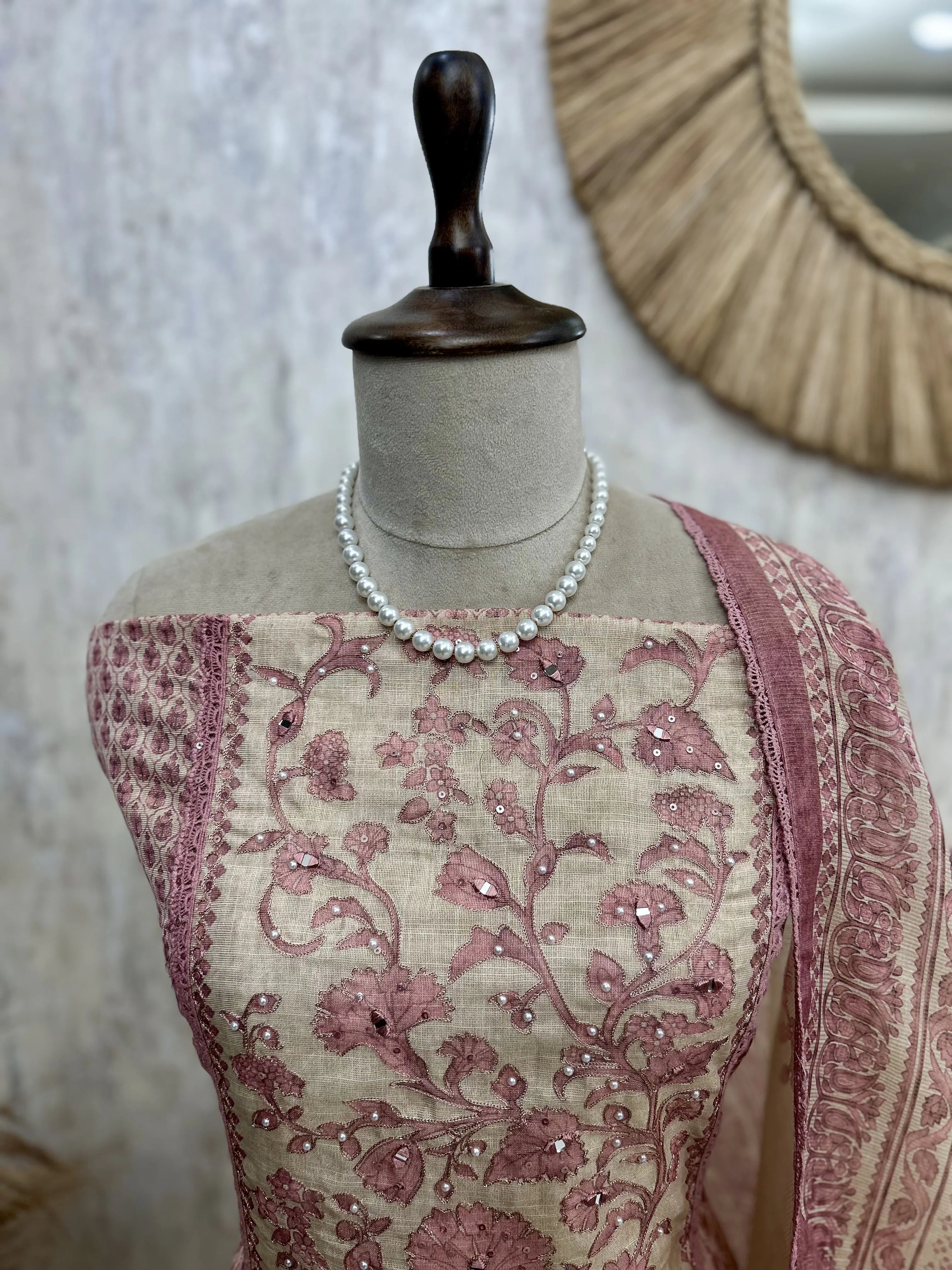 Tissue Linen Unstitched Suit Set With Tissue Linen Dupatta