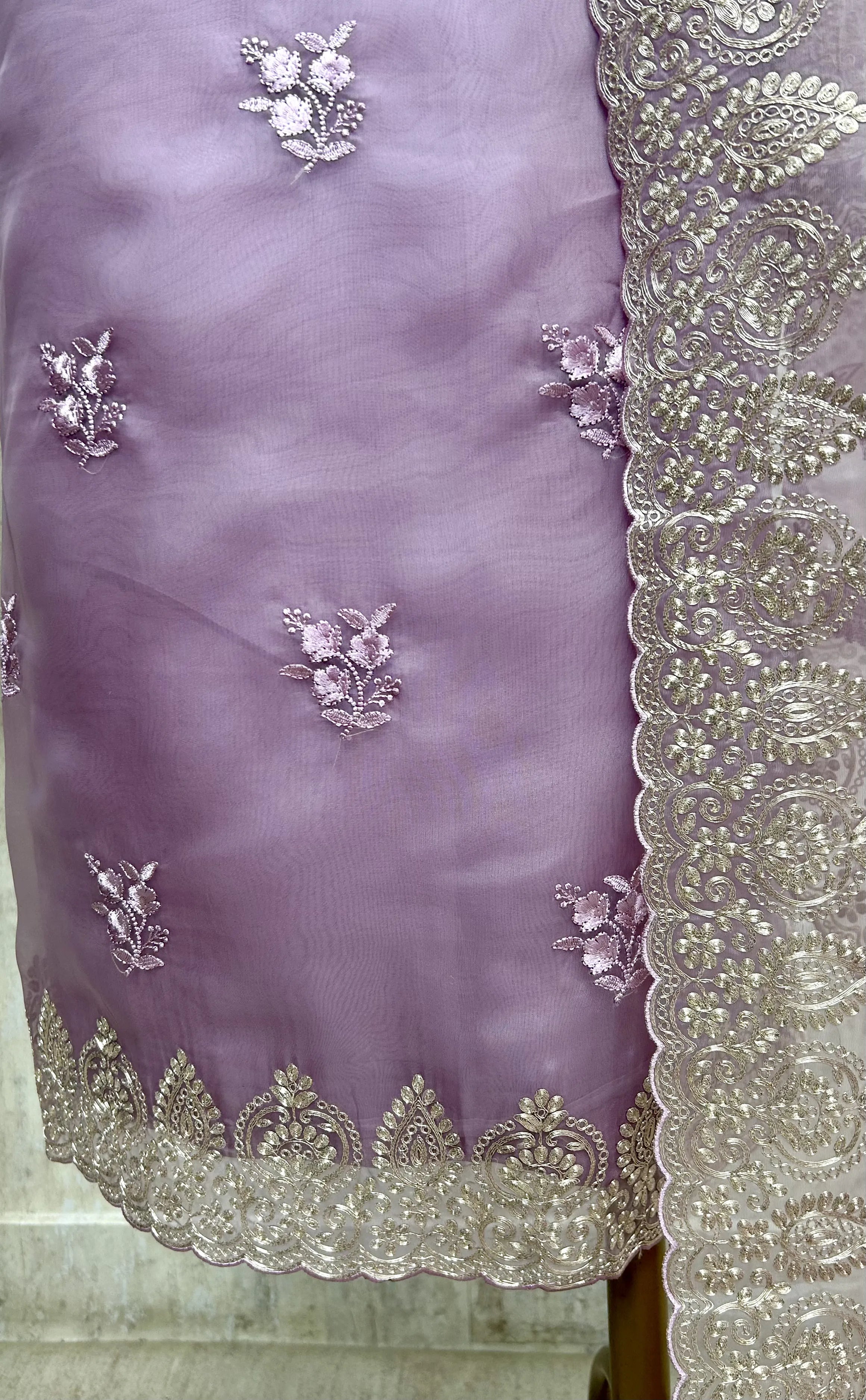 Glass Organza Unstitched Suit Set Featuring Glass Organza Dupatta