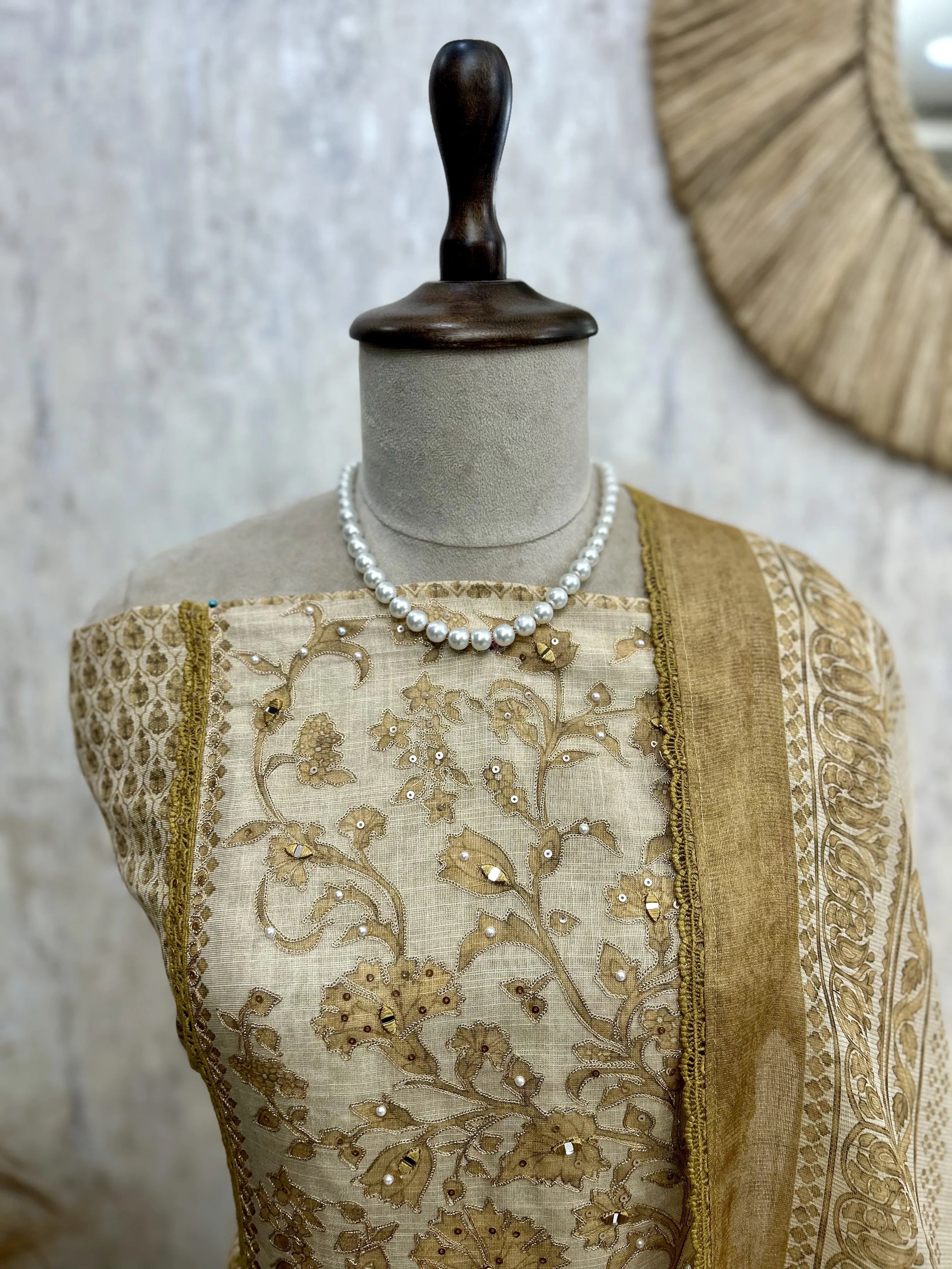 Tissue Linen Unstitched Suit Set With Tissue Linen Dupatta