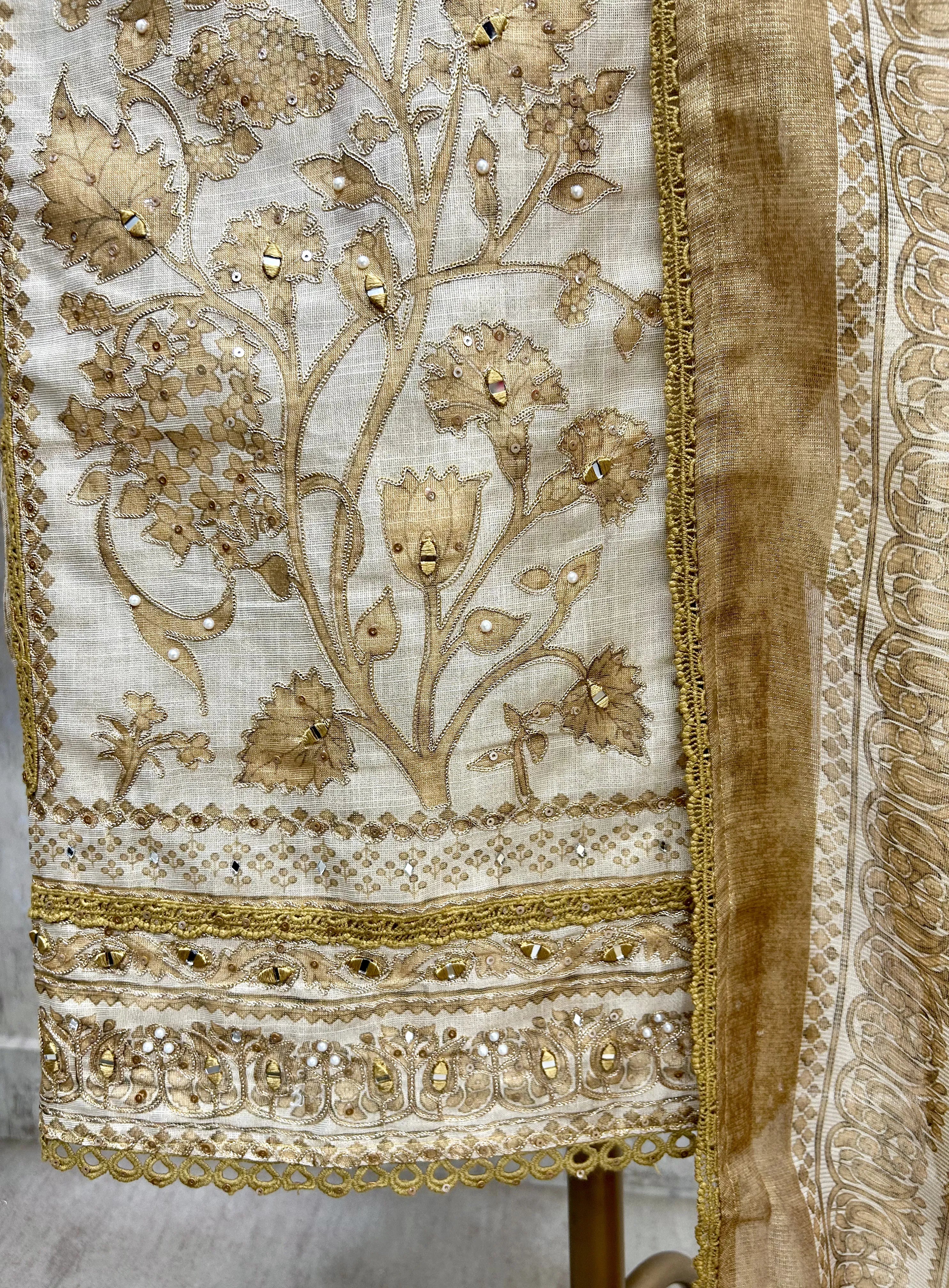 Tissue Linen Unstitched Suit Set With Tissue Linen Dupatta