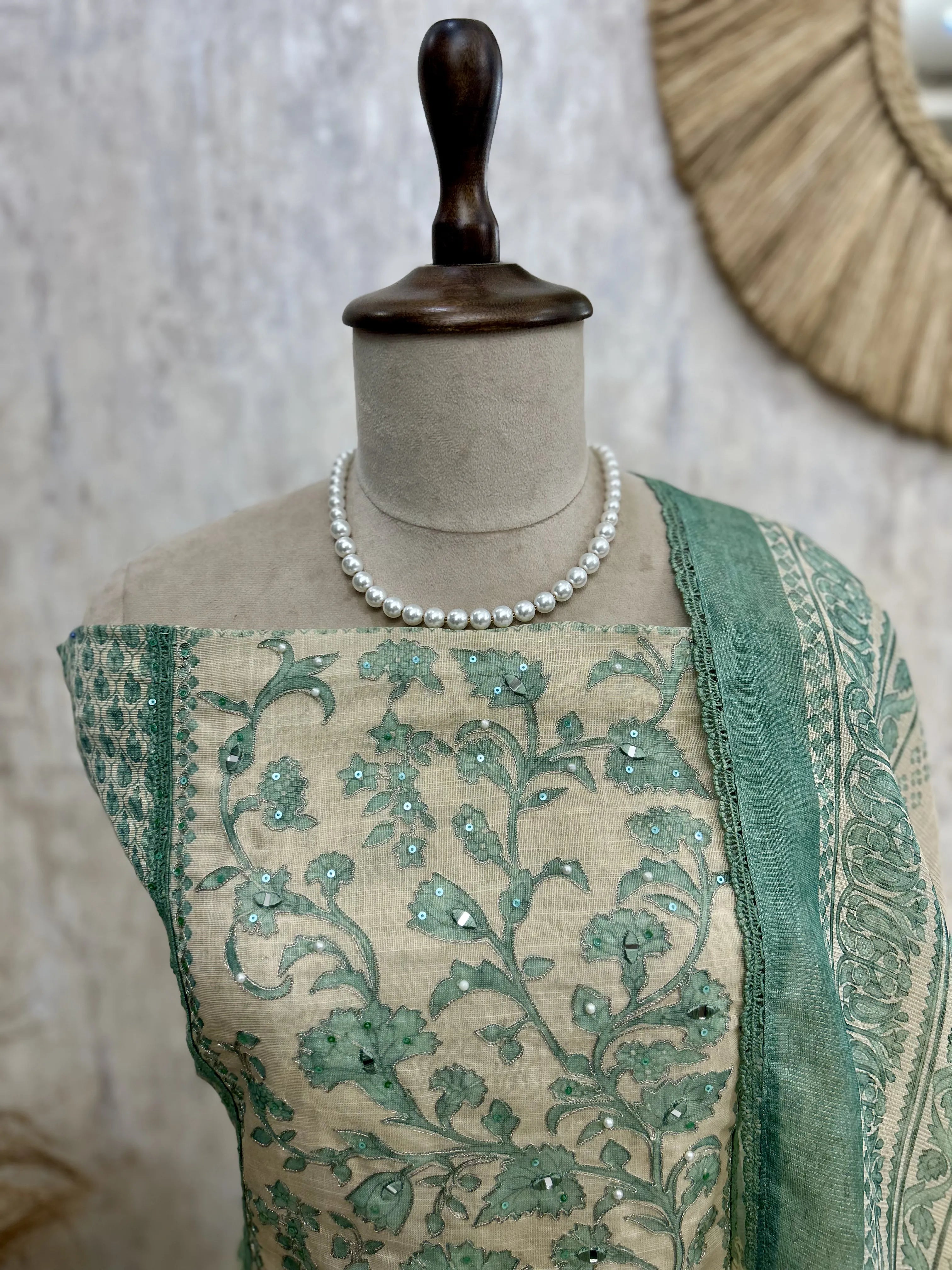 Tissue Linen Unstitched Suit Set With Tissue Linen Dupatta