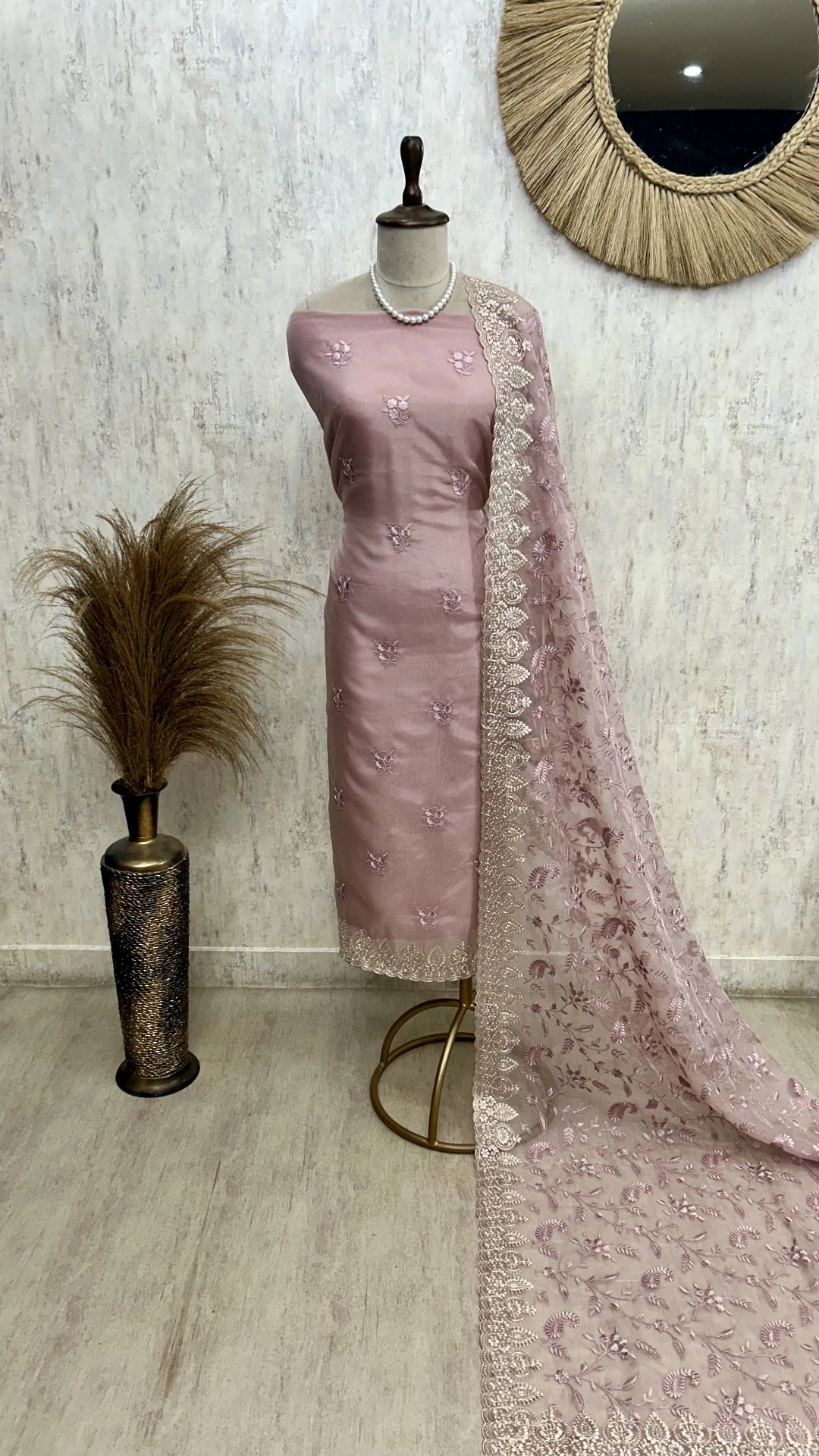 Glass Organza Unstitched Suit Set Featuring Glass Organza Dupatta