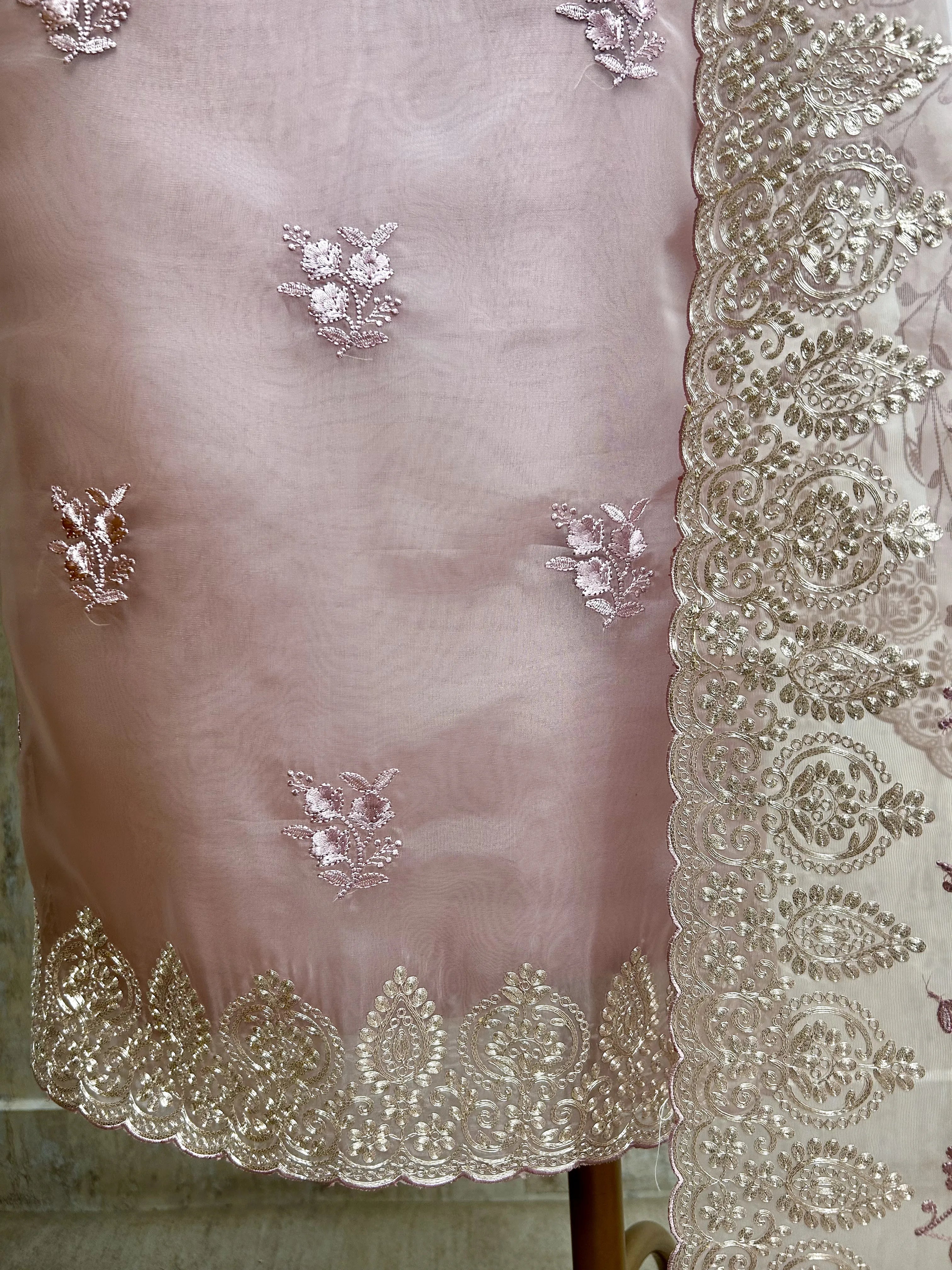 Glass Organza Unstitched Suit Set Featuring Glass Organza Dupatta