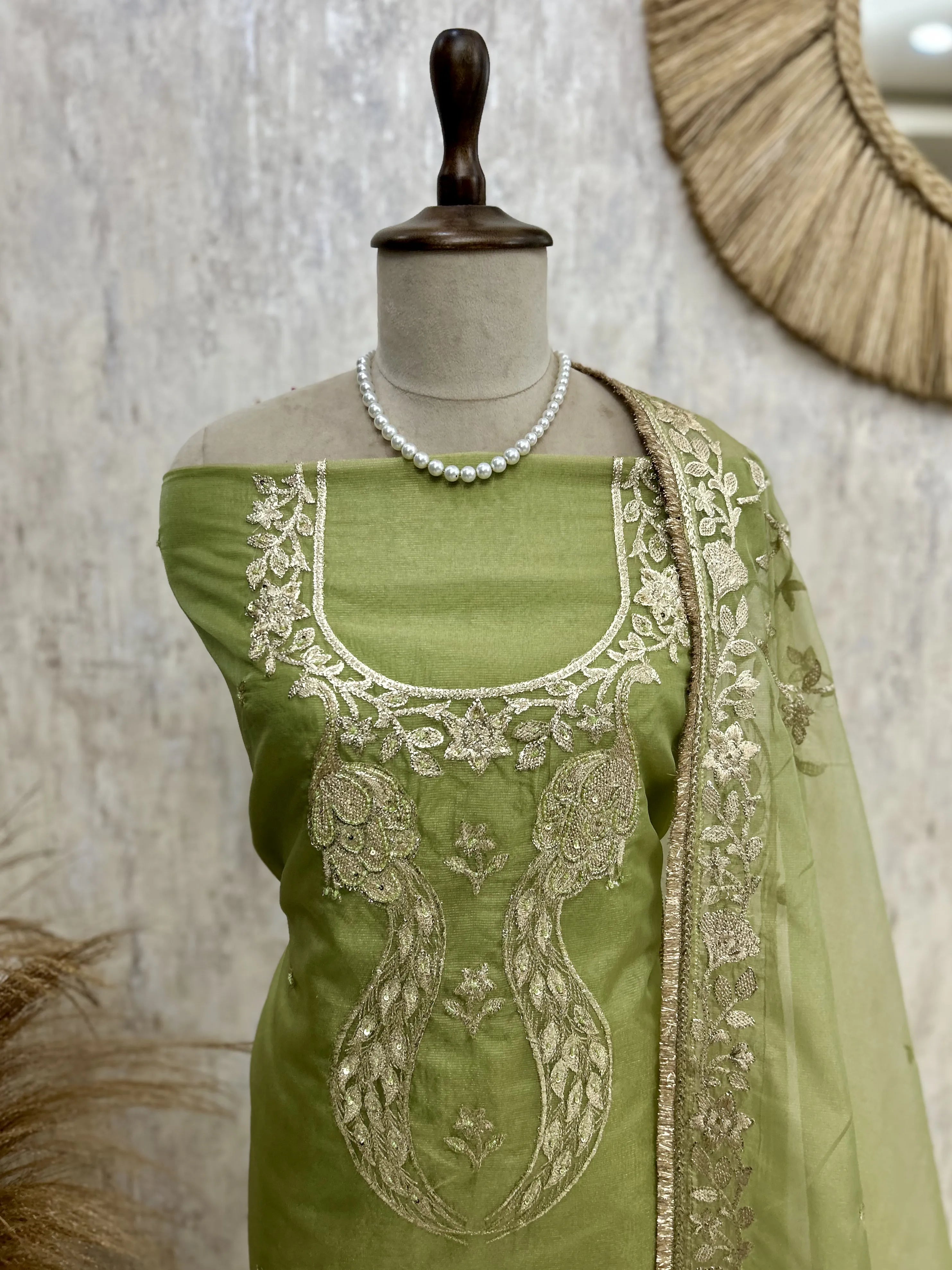 Tissue Unstitched Suit Set With Tissue Dupatta